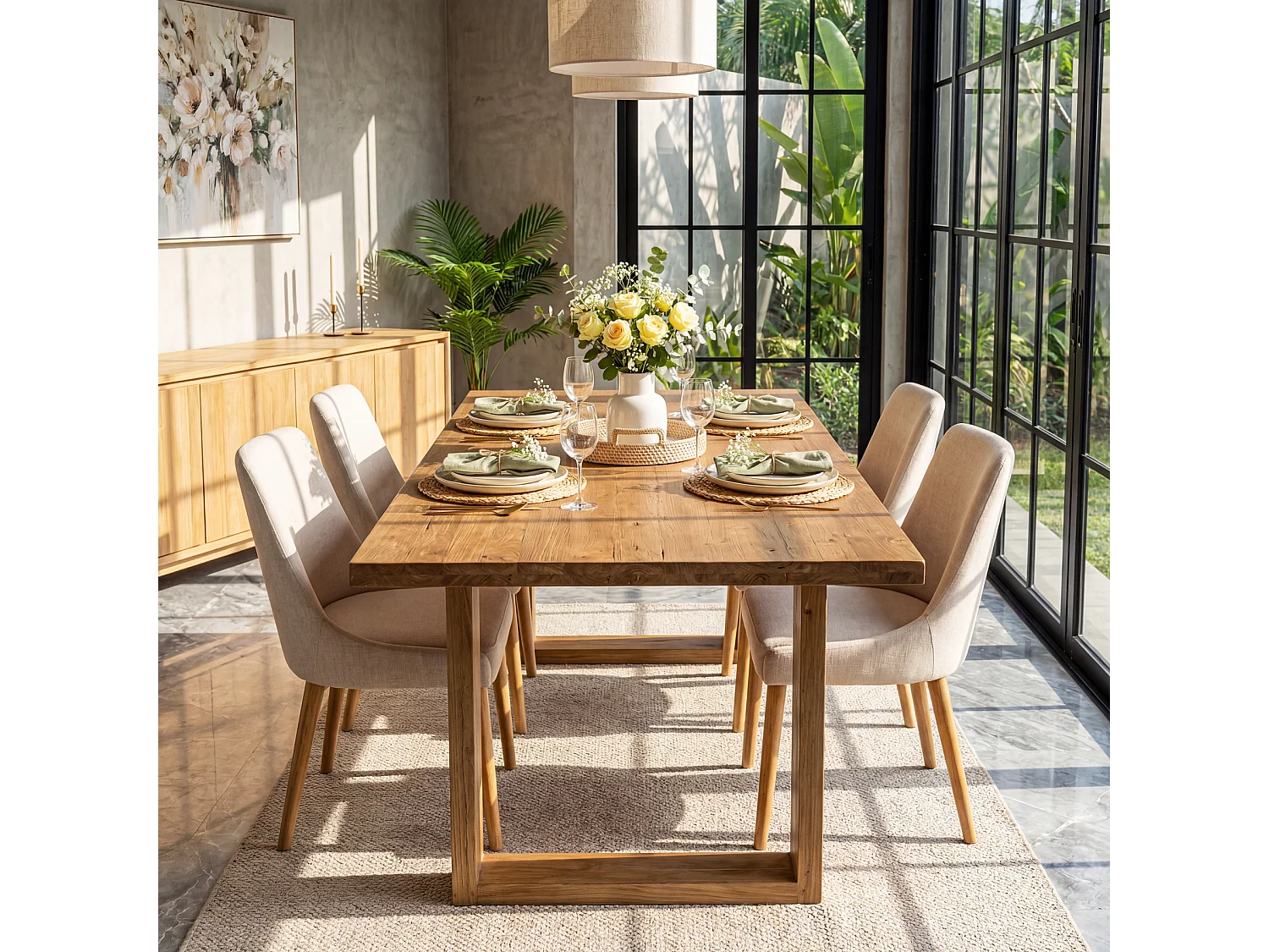 Rechthoekige eettafel voor 4-6 personen - MDF - Bruin 160 x 80 x 76 cm Stoelen niet inbegrepen