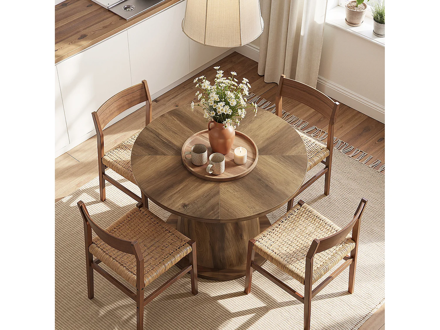 Tavolo da pranzo rotondo per 2 persone - MDF - Marrone 80 x 80 x 75 cm Sedie non incluse