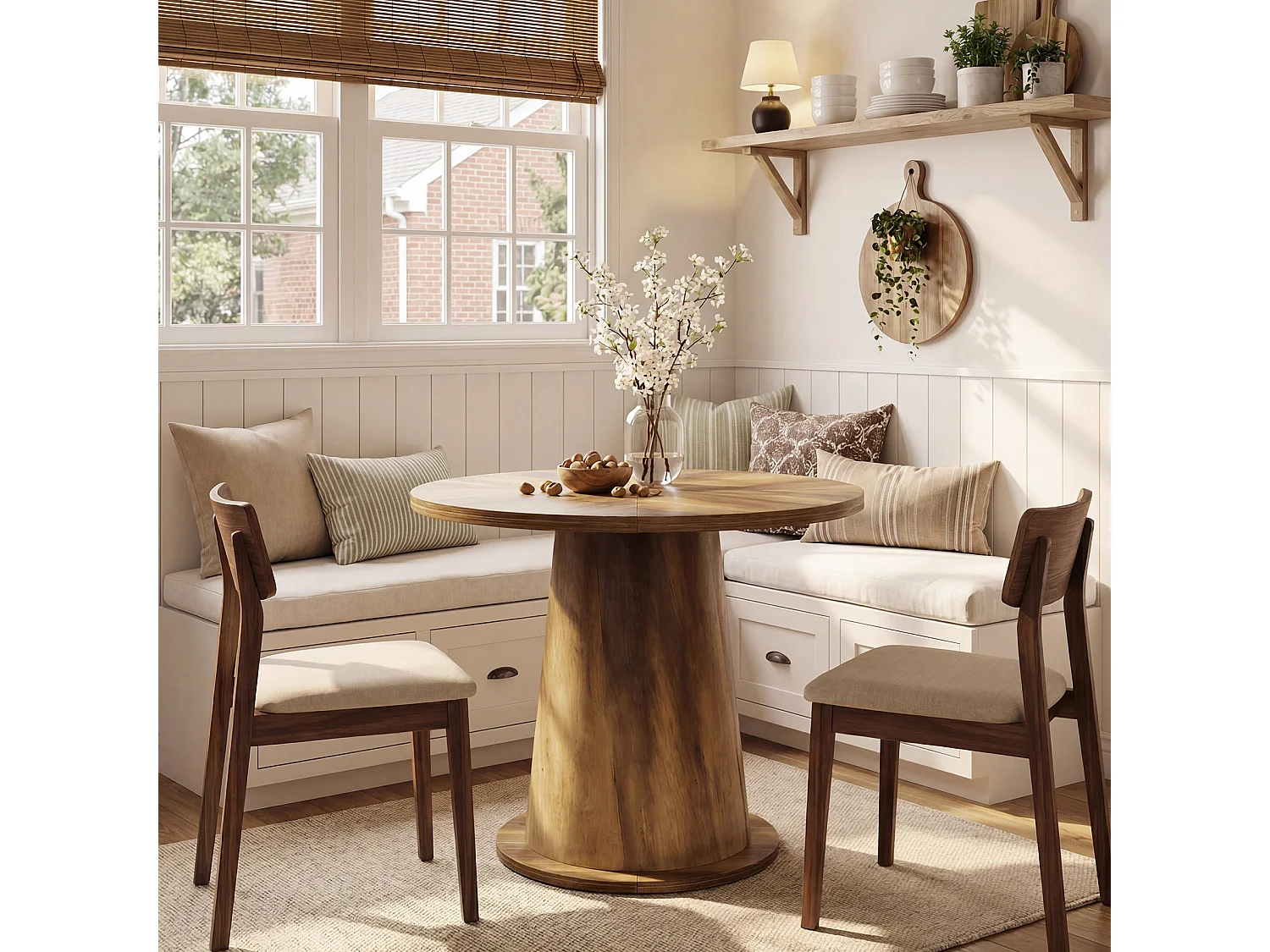 Tavolo da pranzo rotondo per 2 persone - MDF - Marrone 80 x 80 x 75 cm Sedie non incluse