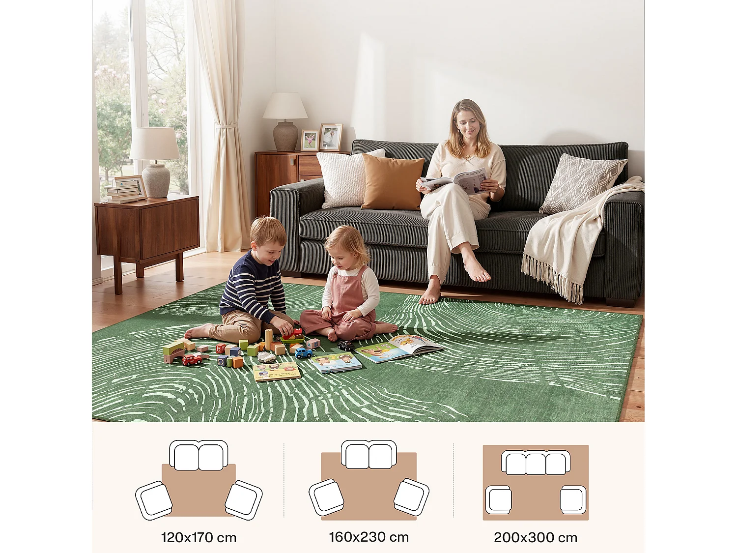 Tapis modernes pour salon - Tapis lavables - 200 x 300 cm Vert