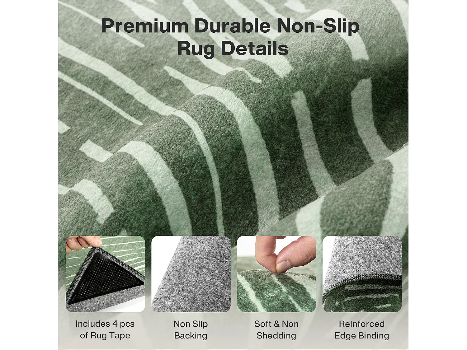Tapis modernes pour salon - Tapis lavables - 200 x 300 cm Vert