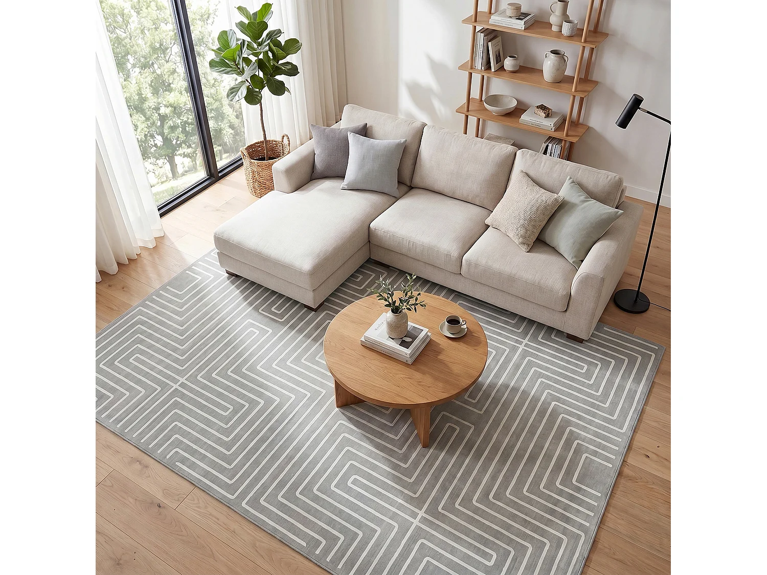 Tapis modernes pour salon - Tapis géométriques lavables - 200 x 300 cm Gris