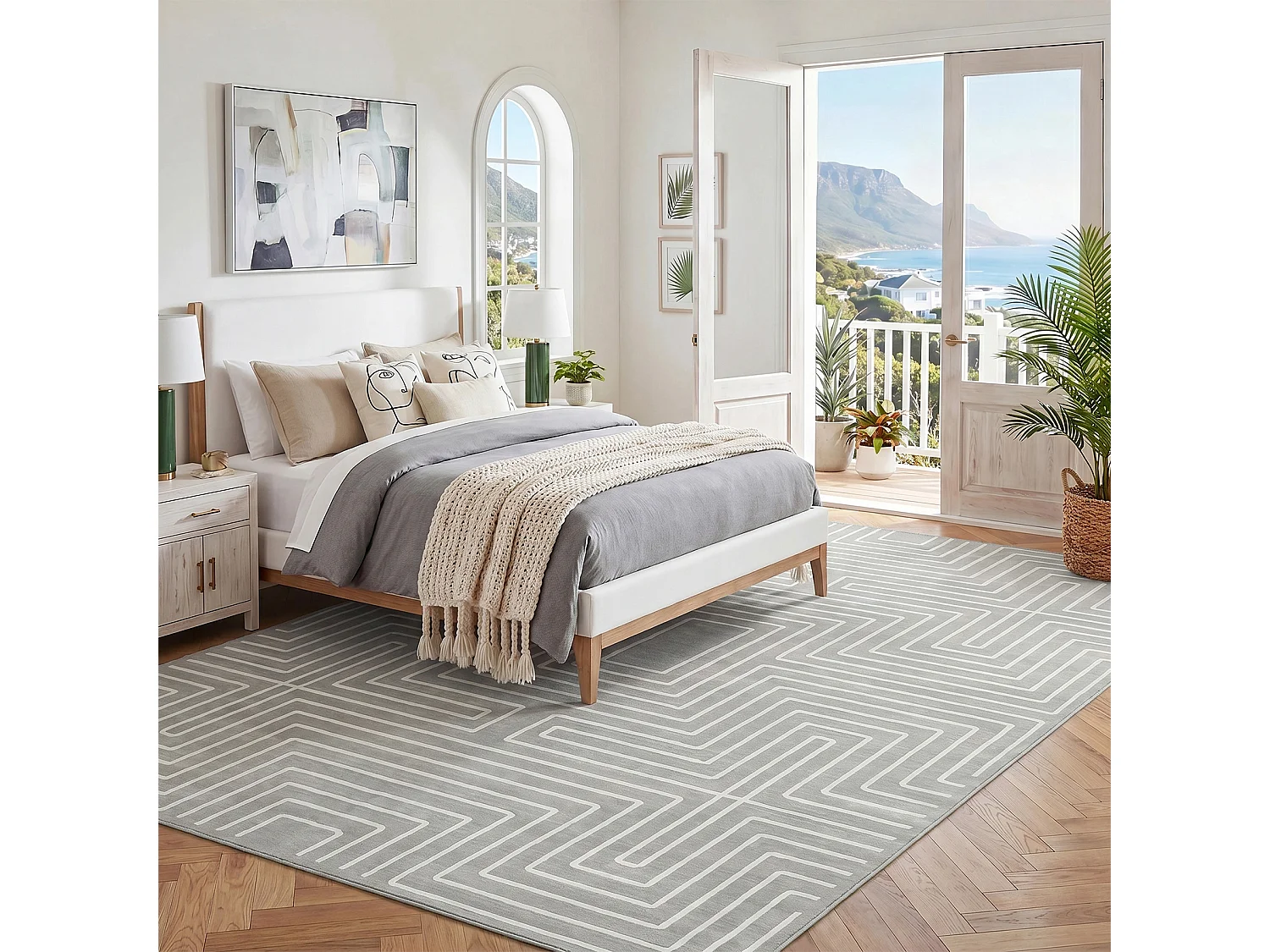 Tapis modernes pour salon - Tapis géométriques lavables - 200 x 300 cm Gris