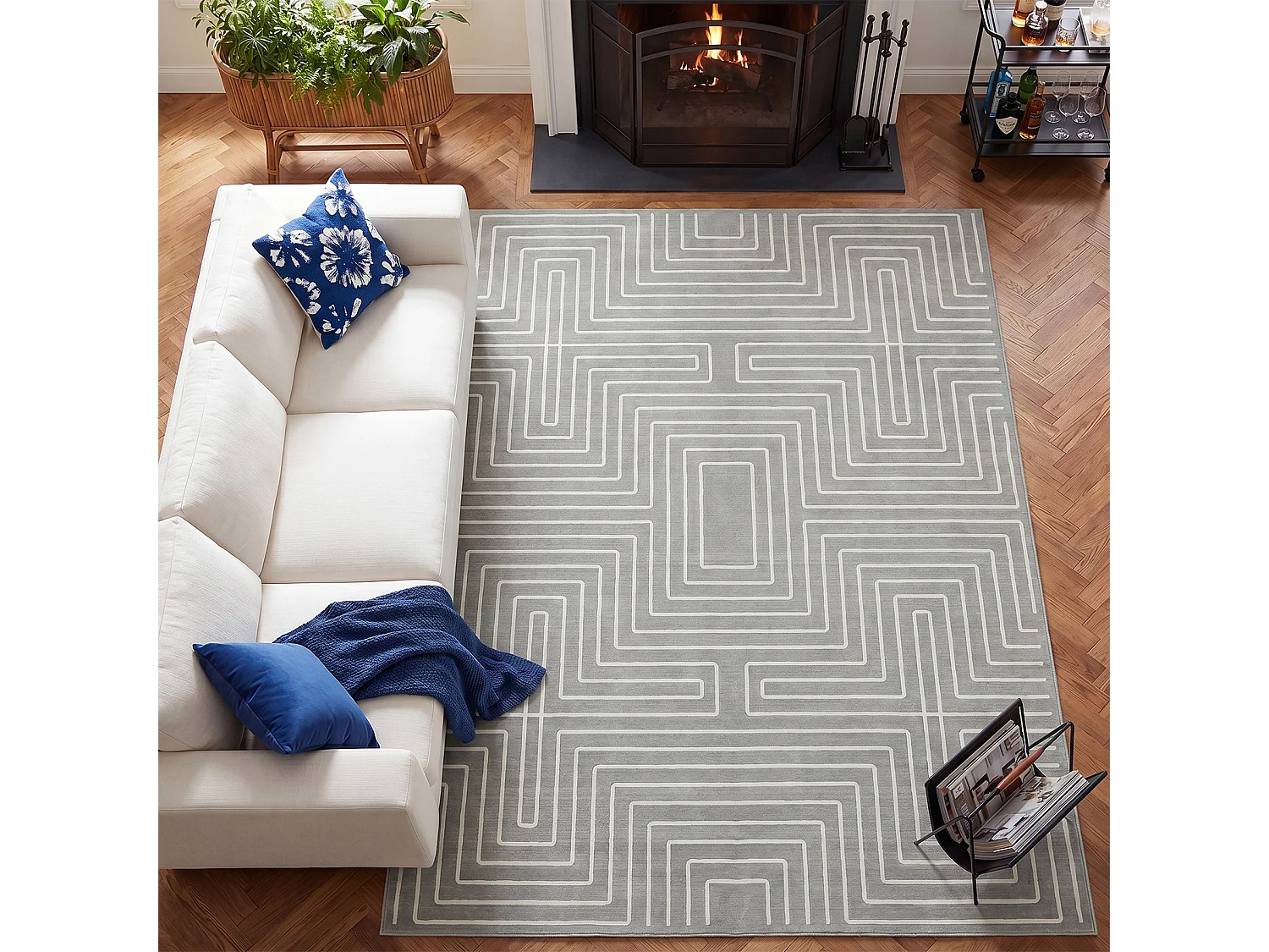Tapis modernes pour salon - Tapis géométriques lavables - 200 x 300 cm Gris