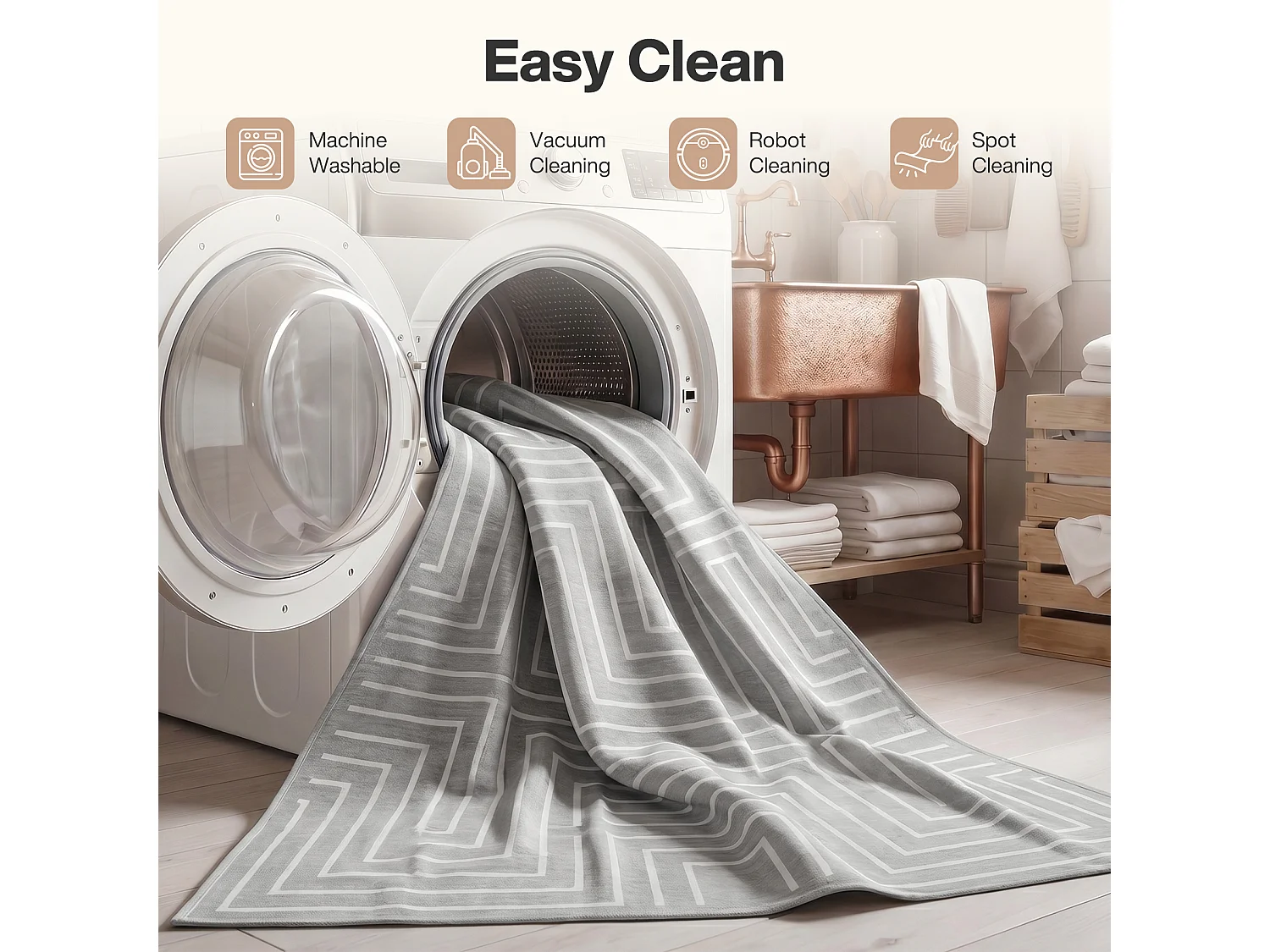 Tapis modernes pour salon - Tapis géométriques lavables - 200 x 300 cm Gris