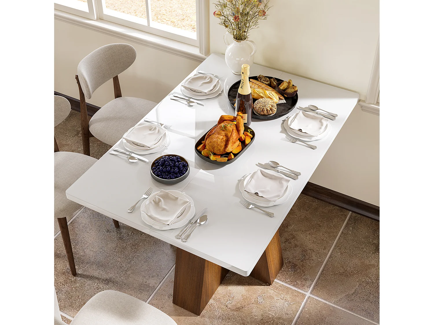 Table à manger Rectangle 4 personnes en MDF - Blanc 120 x 80 x 75 cm