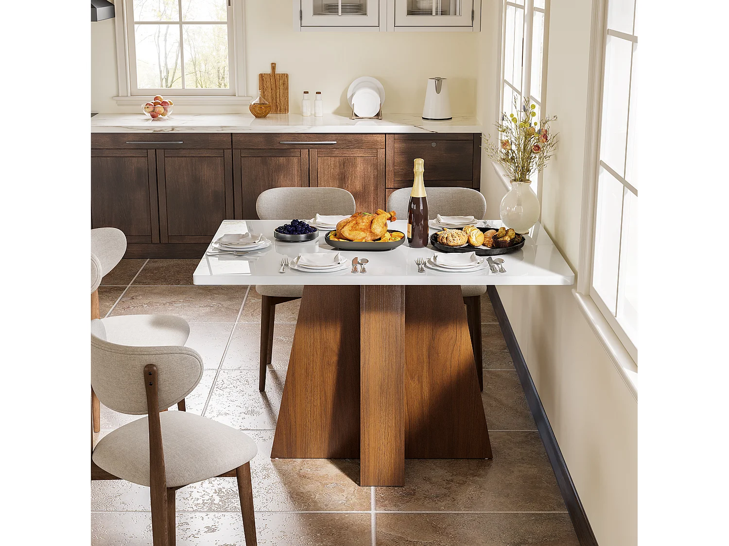 Table à manger Rectangle 4 personnes en MDF - Blanc 120 x 80 x 75 cm