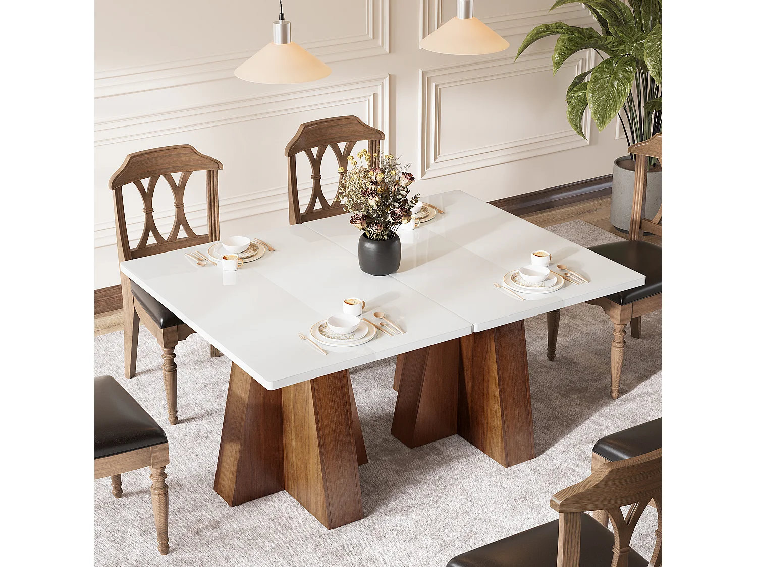 Table à manger Rectangle 4 personnes en MDF - Blanc 120 x 80 x 75 cm