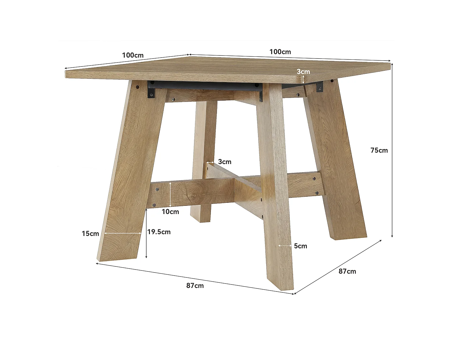 Vierkante eettafel voor 4 personen - MDF - Bruin 100 x 100 x 75 cm Stoelen niet inbegrepen