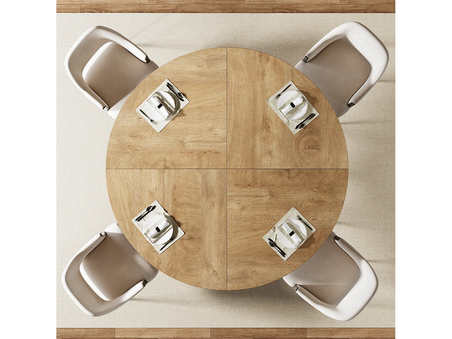Mesa de Jantar Redonda para 4 Pessoas em MDF e Metal - Natural Claro 120 x 120 x 75 cm