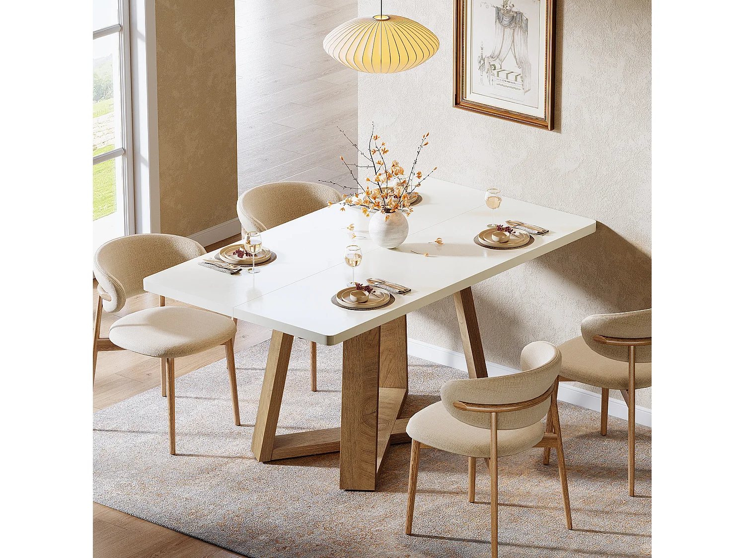 Table à manger Rectangle 4 personnes en MDF - Blanc 120 x 80 x 75 cm