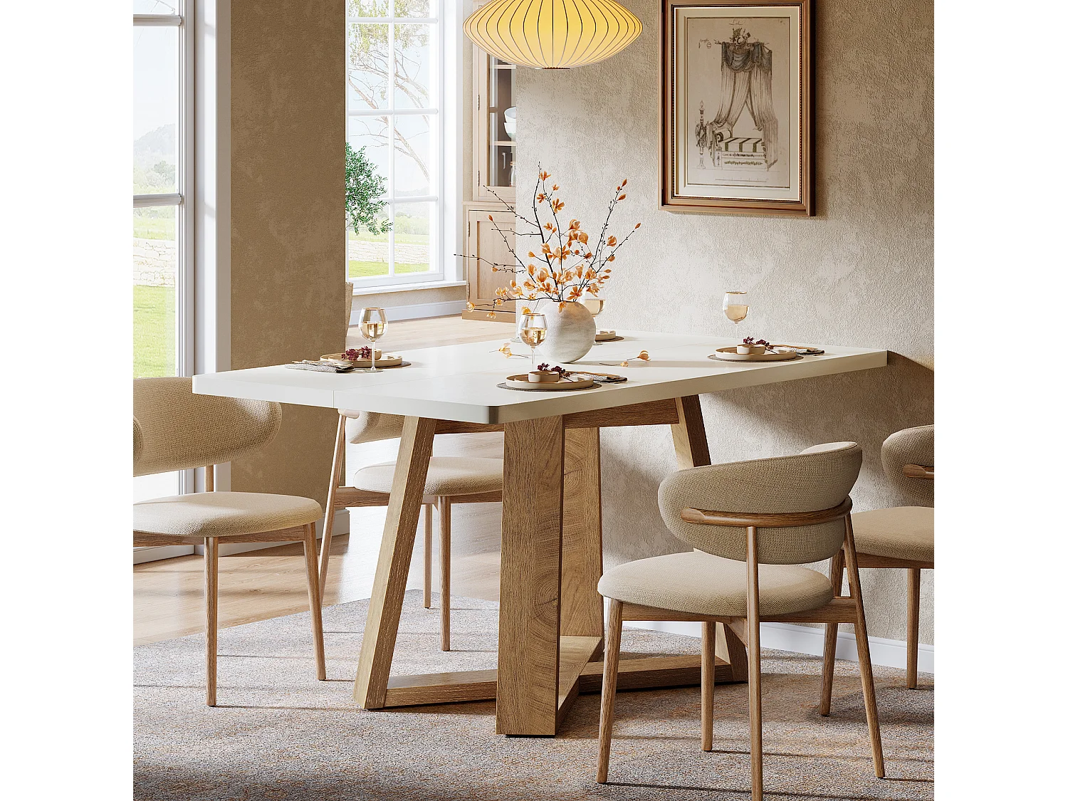 Table à manger Rectangle 4 personnes en MDF - Blanc 120 x 80 x 75 cm