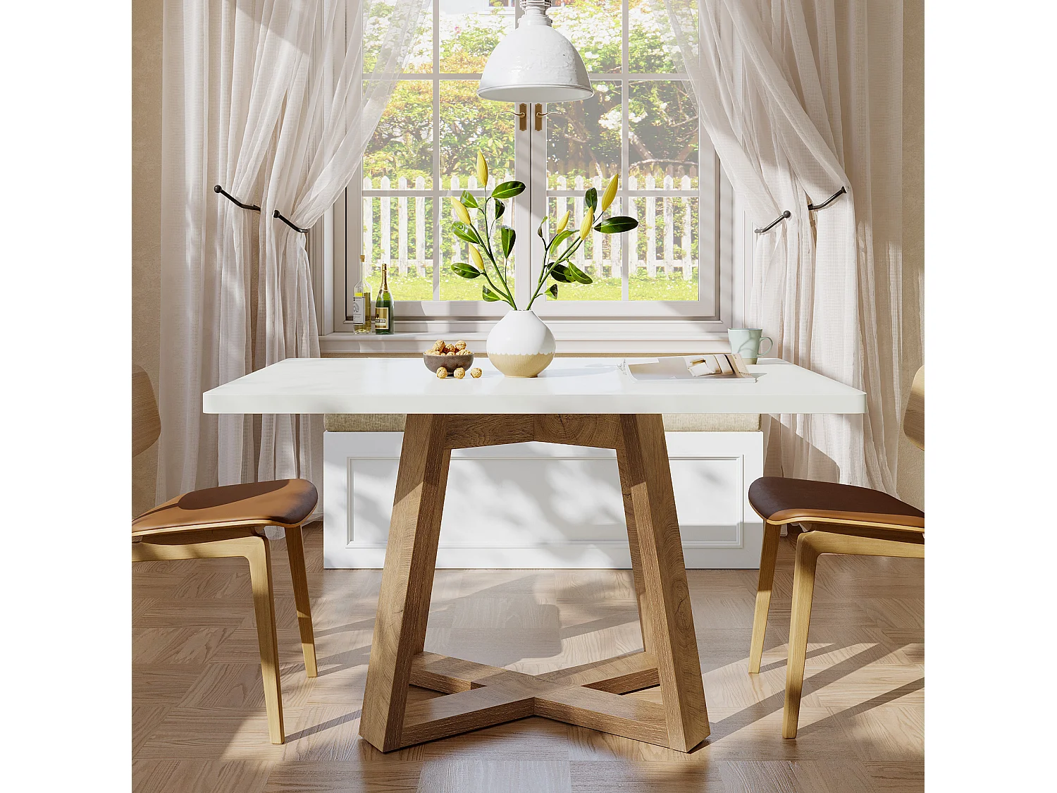 Table à manger Rectangle 4 personnes en MDF - Blanc 120 x 80 x 75 cm