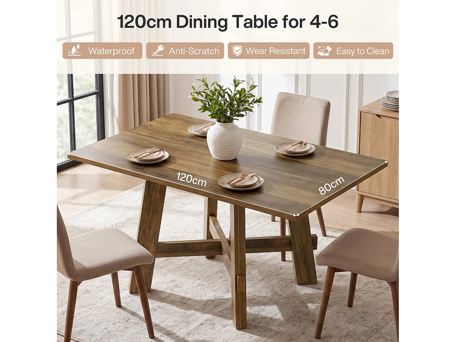 Rechthoekige eettafel voor 4 personen - MDF - Bruin 120 x 79 x 75 cm Stoelen niet inbegrepen