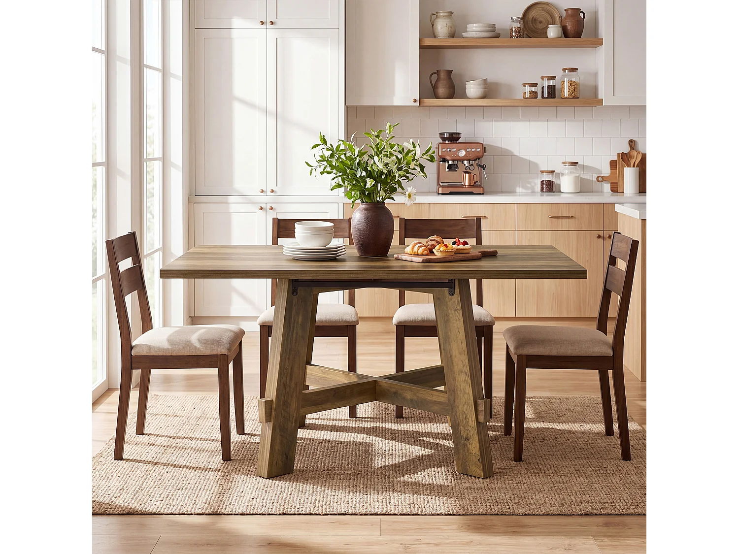Rechthoekige eettafel voor 4 personen - MDF - Bruin 120 x 79 x 75 cm Stoelen niet inbegrepen