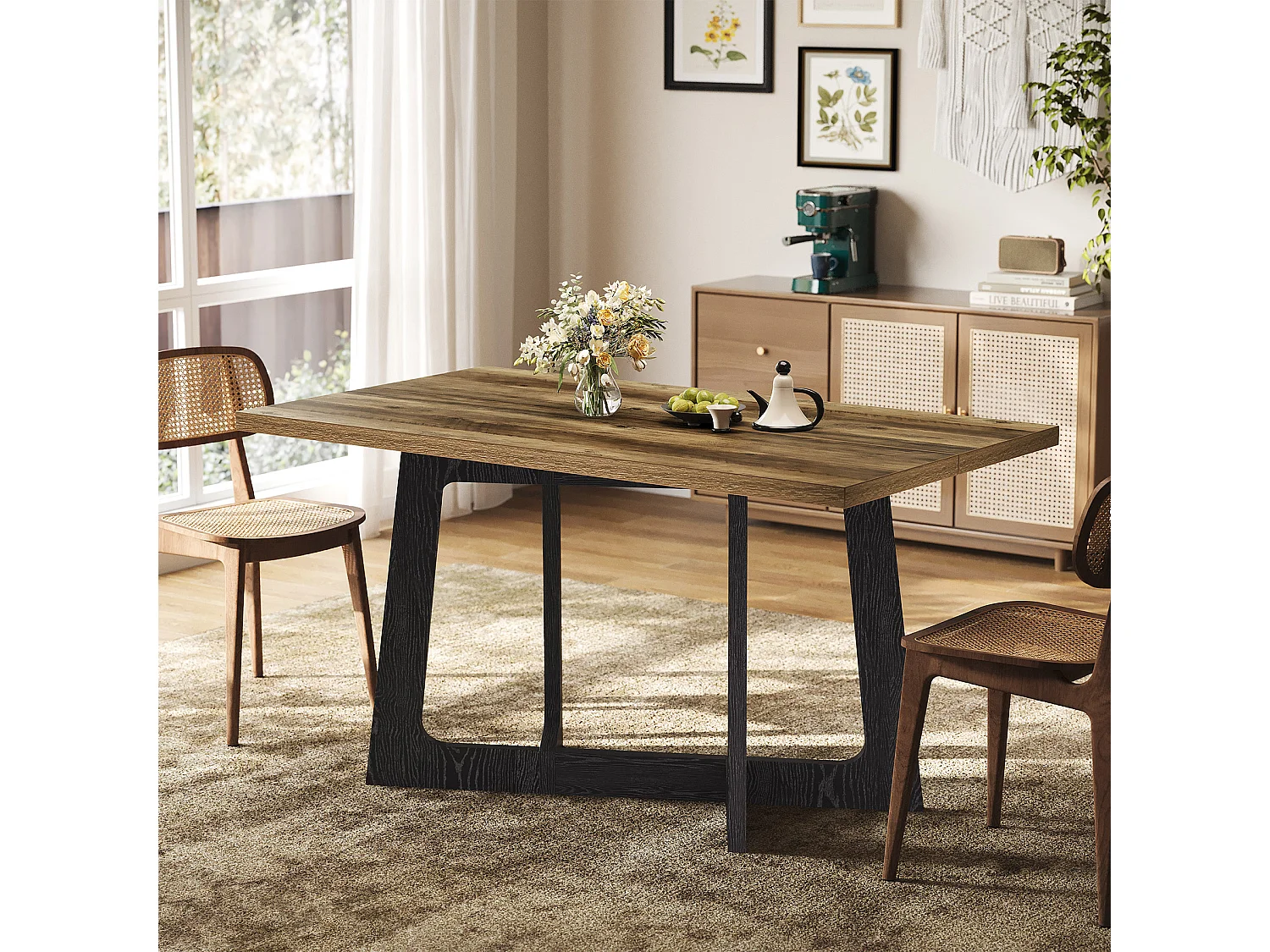 Rechthoekige eettafel voor 4 personen met metalen onderstel - MDF - Bruin 120 x 80 x 75 cm Stoelen niet inbegrepen