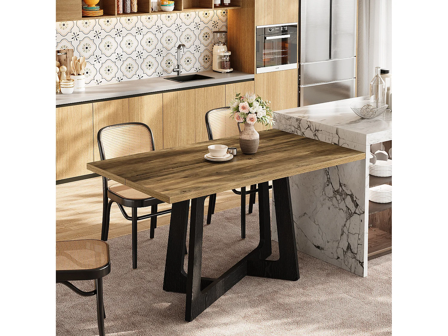 Rechthoekige eettafel voor 4 personen met metalen onderstel - MDF - Bruin 120 x 80 x 75 cm Stoelen niet inbegrepen