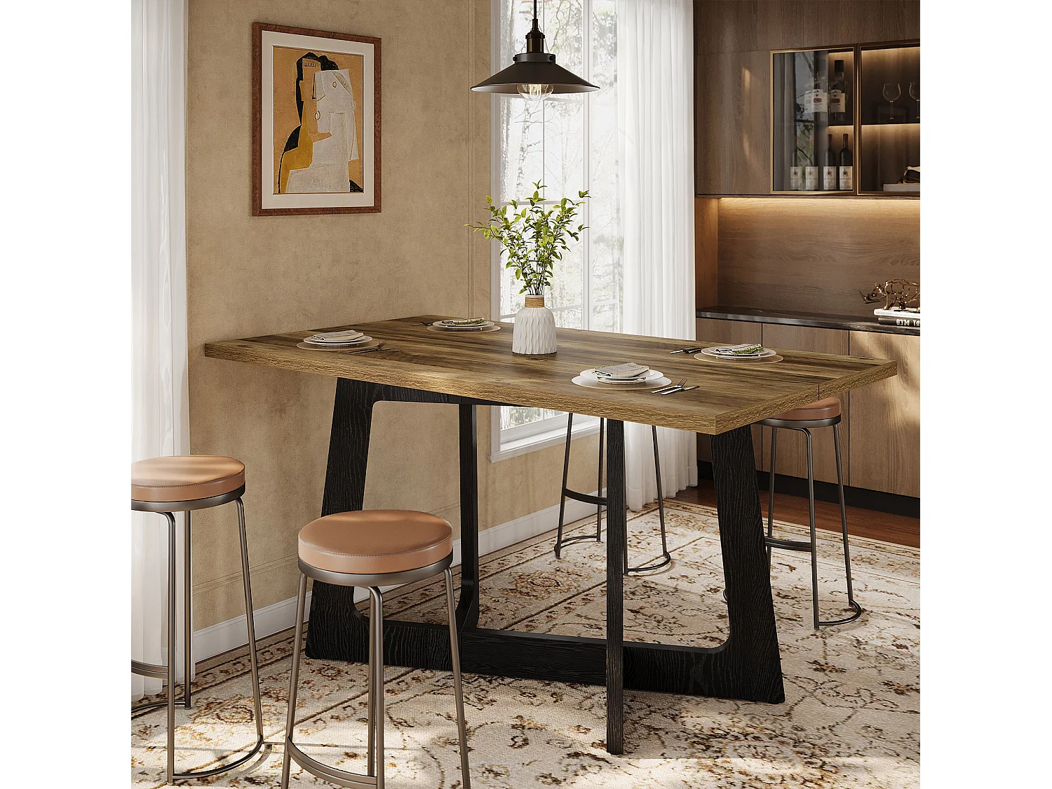 Rechthoekige eettafel voor 4 personen met metalen onderstel - MDF - Bruin 120 x 80 x 75 cm Stoelen niet inbegrepen