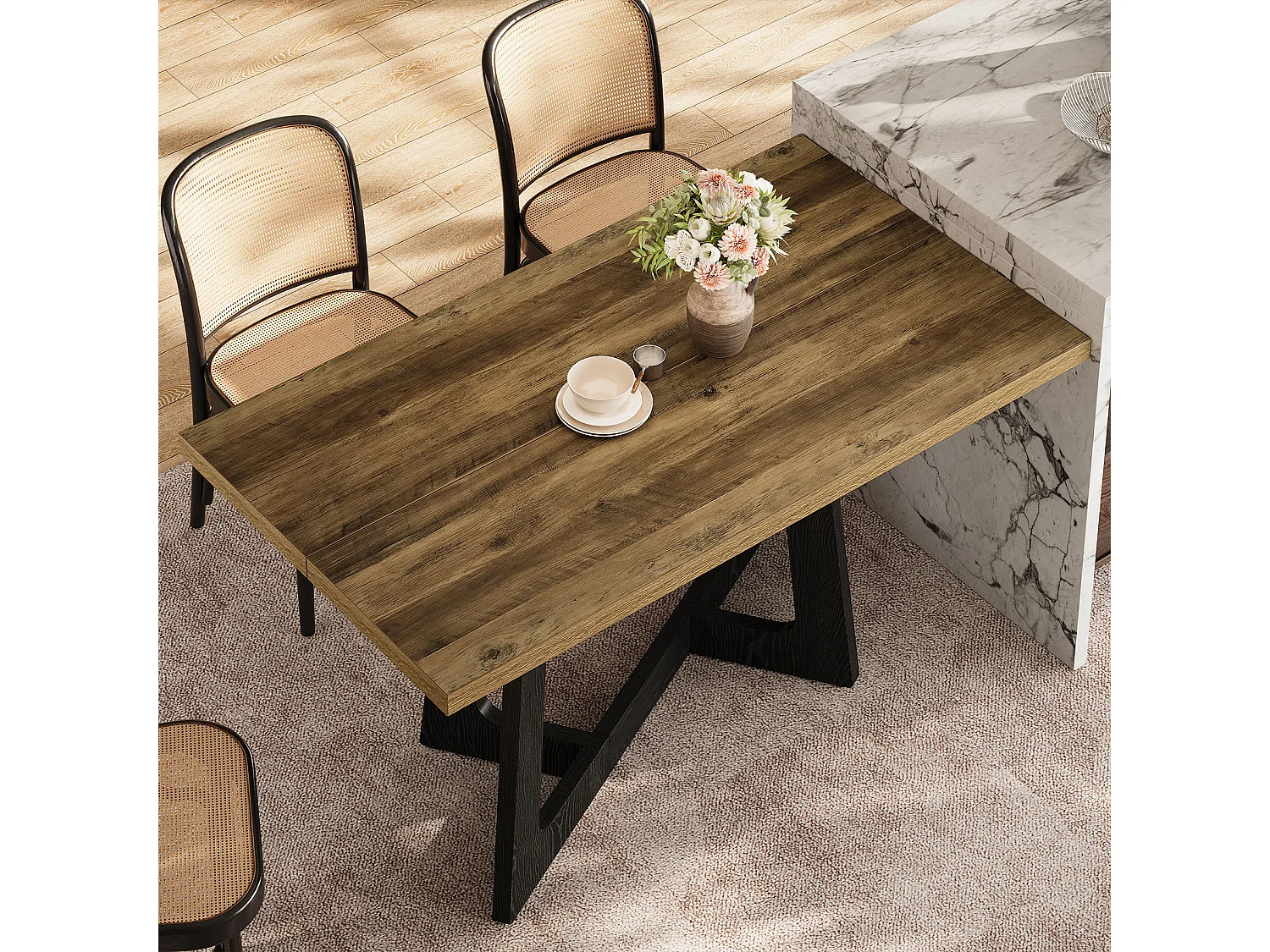 Rechthoekige eettafel voor 4 personen met metalen onderstel - MDF - Bruin 120 x 80 x 75 cm Stoelen niet inbegrepen
