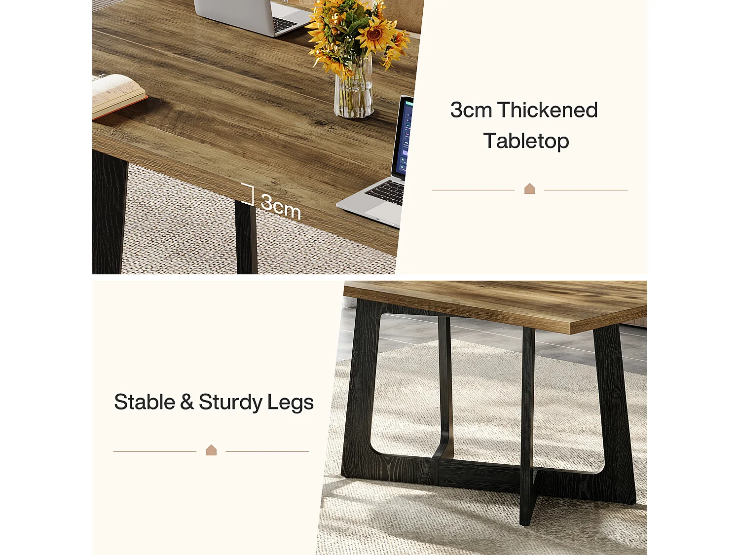 Rechthoekige eettafel voor 4 personen met metalen onderstel - MDF - Bruin 120 x 80 x 75 cm Stoelen niet inbegrepen
