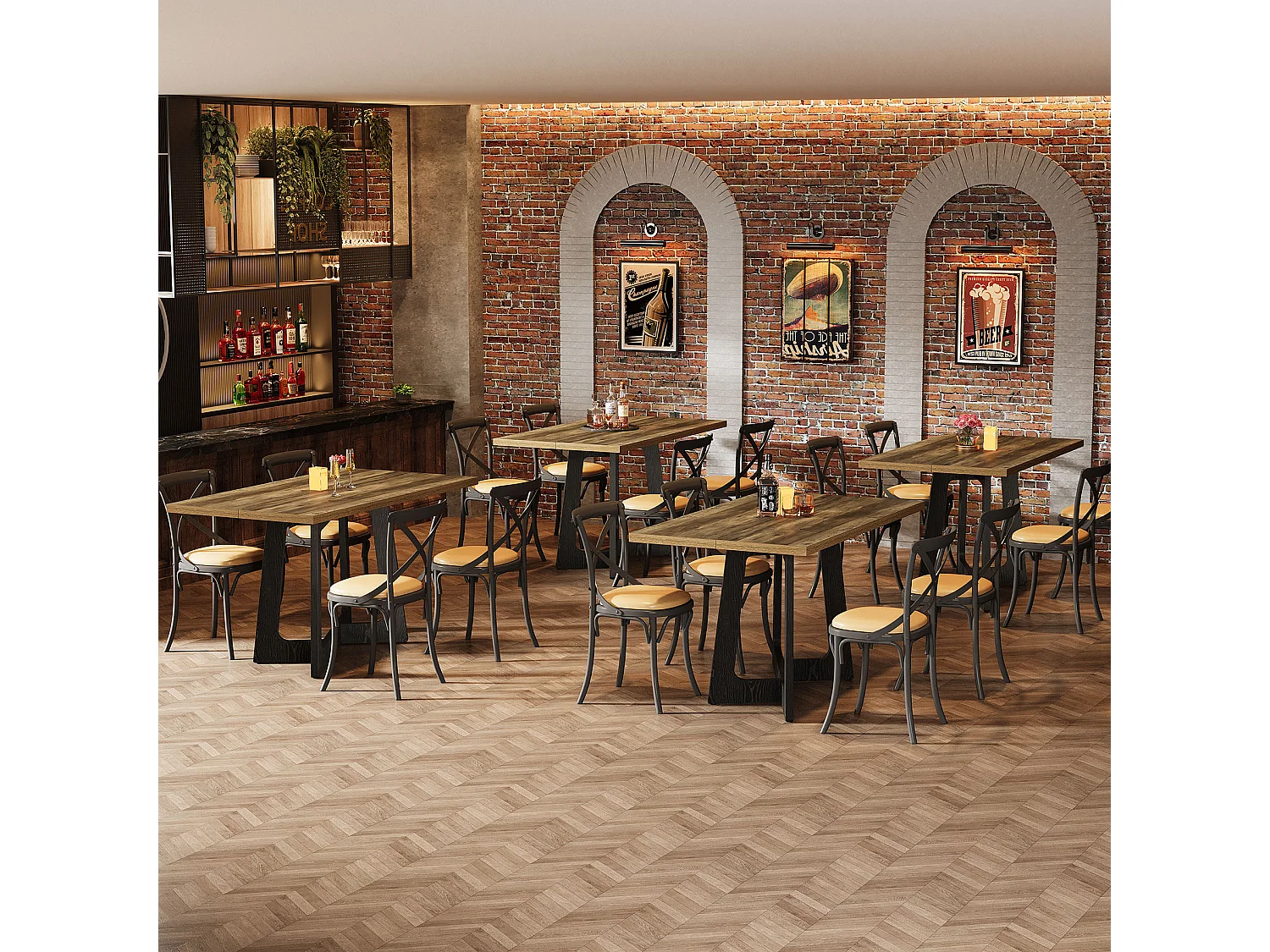 Rechthoekige eettafel voor 4 personen met metalen onderstel - MDF - Bruin 120 x 80 x 75 cm Stoelen niet inbegrepen