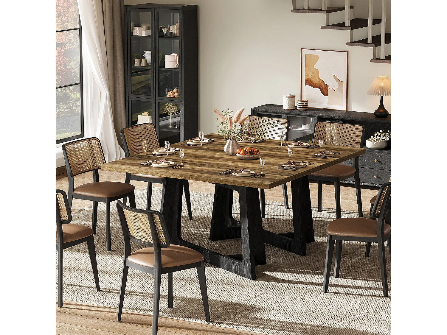 Rechthoekige eettafel voor 4 personen met metalen onderstel - MDF - Bruin 120 x 80 x 75 cm Stoelen niet inbegrepen