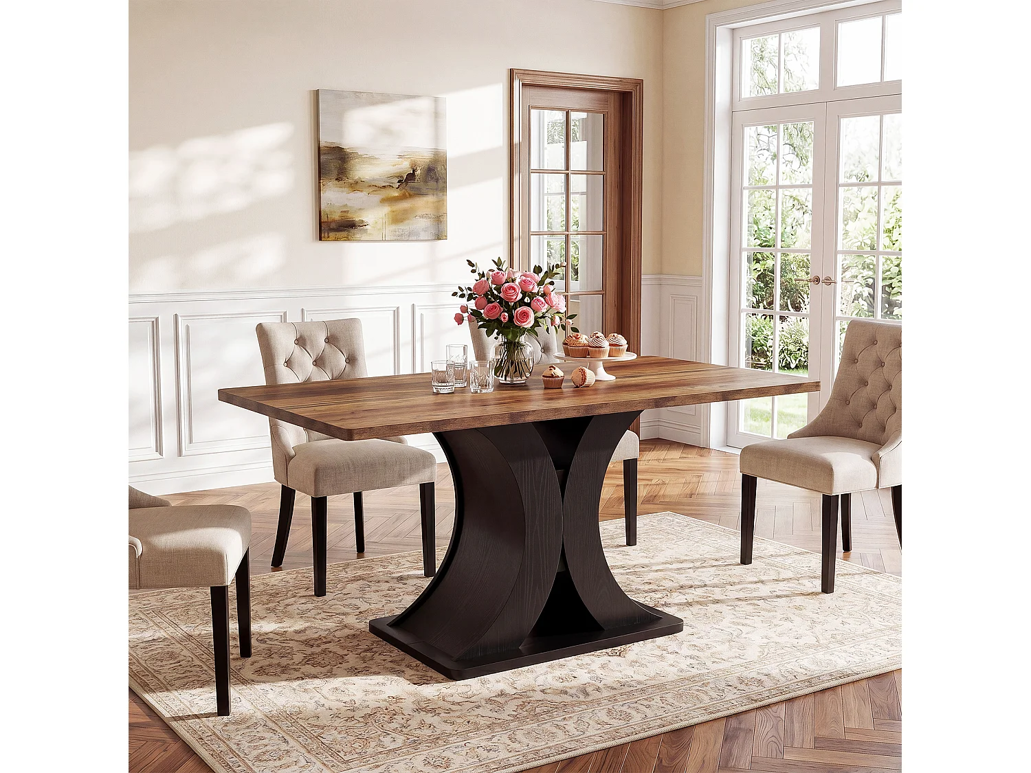 Rechthoekige eettafel voor 4-6 personen - MDF - Bruin 140 x 80 x 76 cm Stoelen niet inbegrepen
