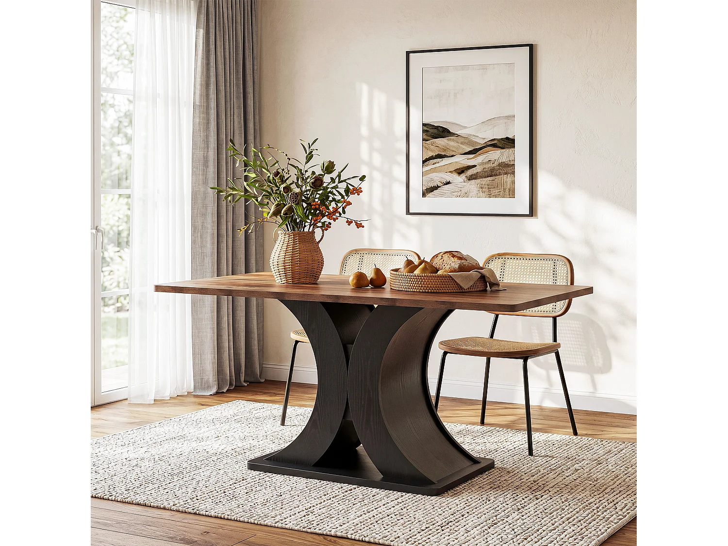 Rechthoekige eettafel voor 4-6 personen - MDF - Bruin 140 x 80 x 76 cm Stoelen niet inbegrepen