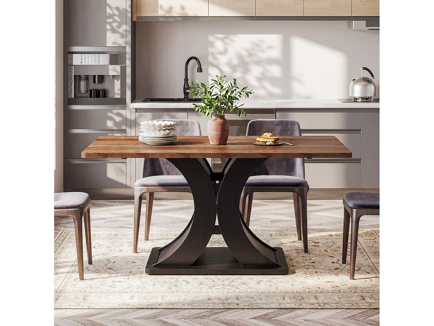 Rechthoekige eettafel voor 4-6 personen - MDF - Bruin 140 x 80 x 76 cm Stoelen niet inbegrepen