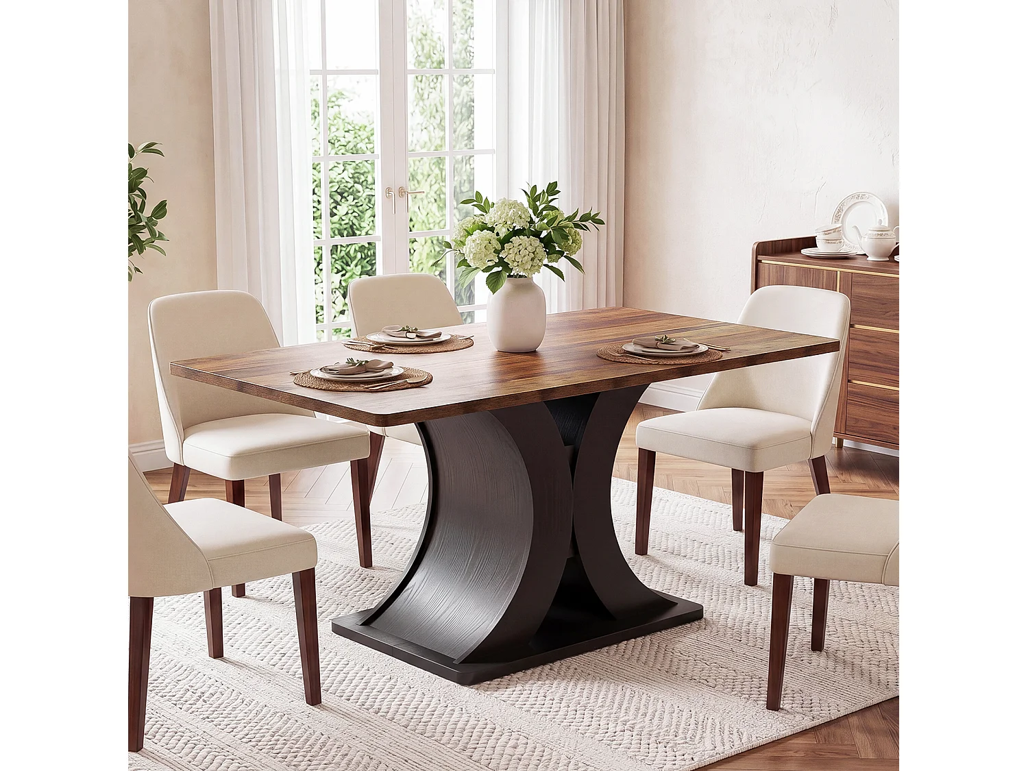 Rechthoekige eettafel voor 4-6 personen - MDF - Bruin 140 x 80 x 76 cm Stoelen niet inbegrepen