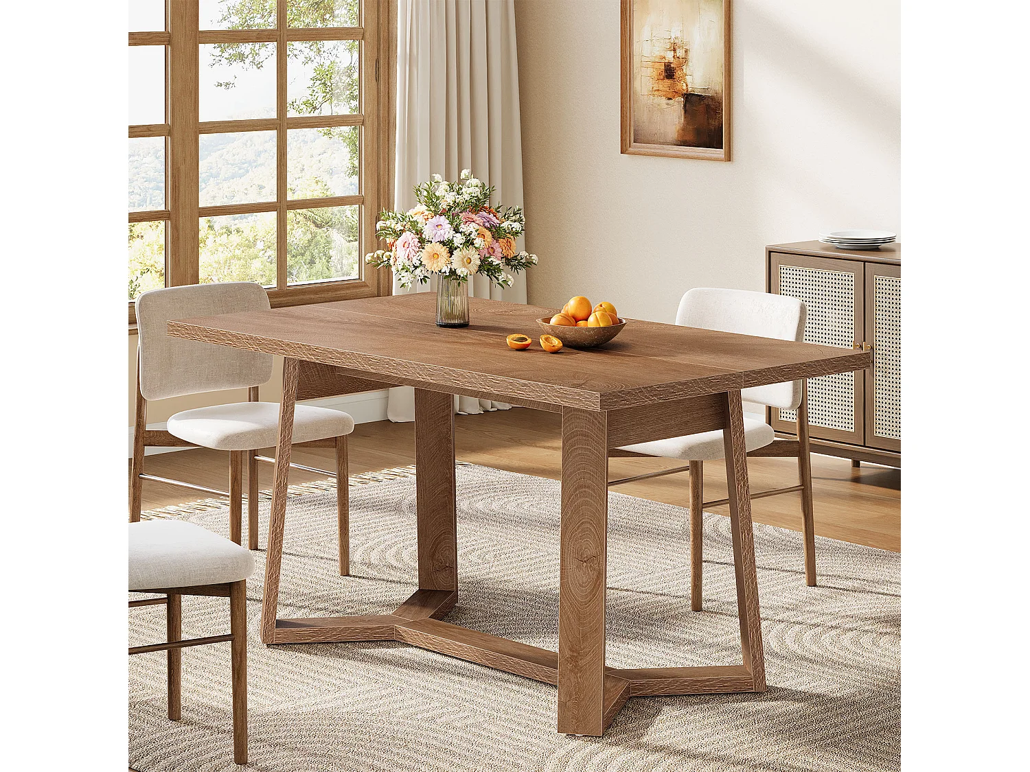 Table à manger Rectangle 4 personnes en MDF - Naturel clair 120 x 80 x 76 cm