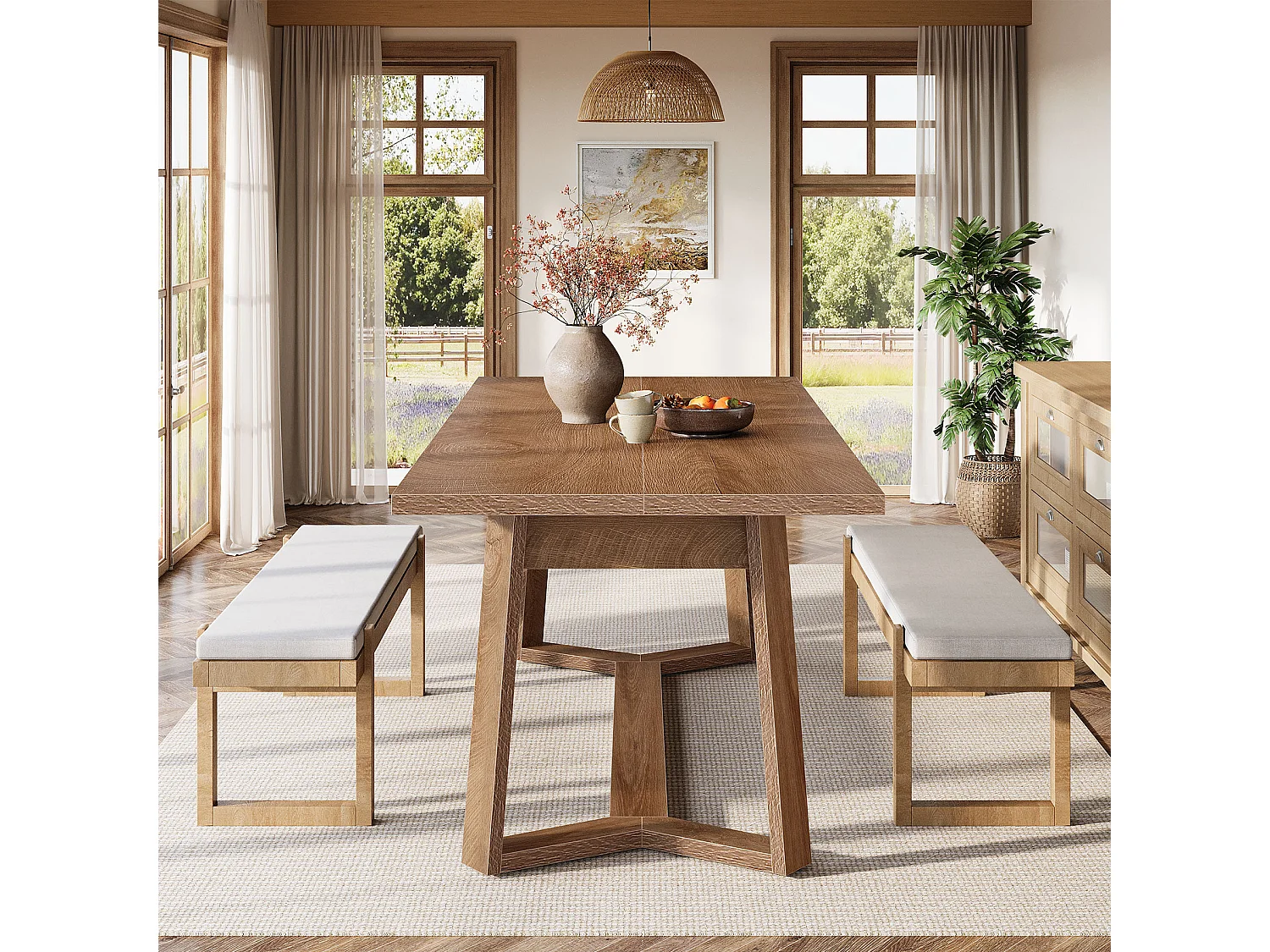Table à manger Rectangle 4 personnes en MDF - Naturel clair 120 x 80 x 76 cm