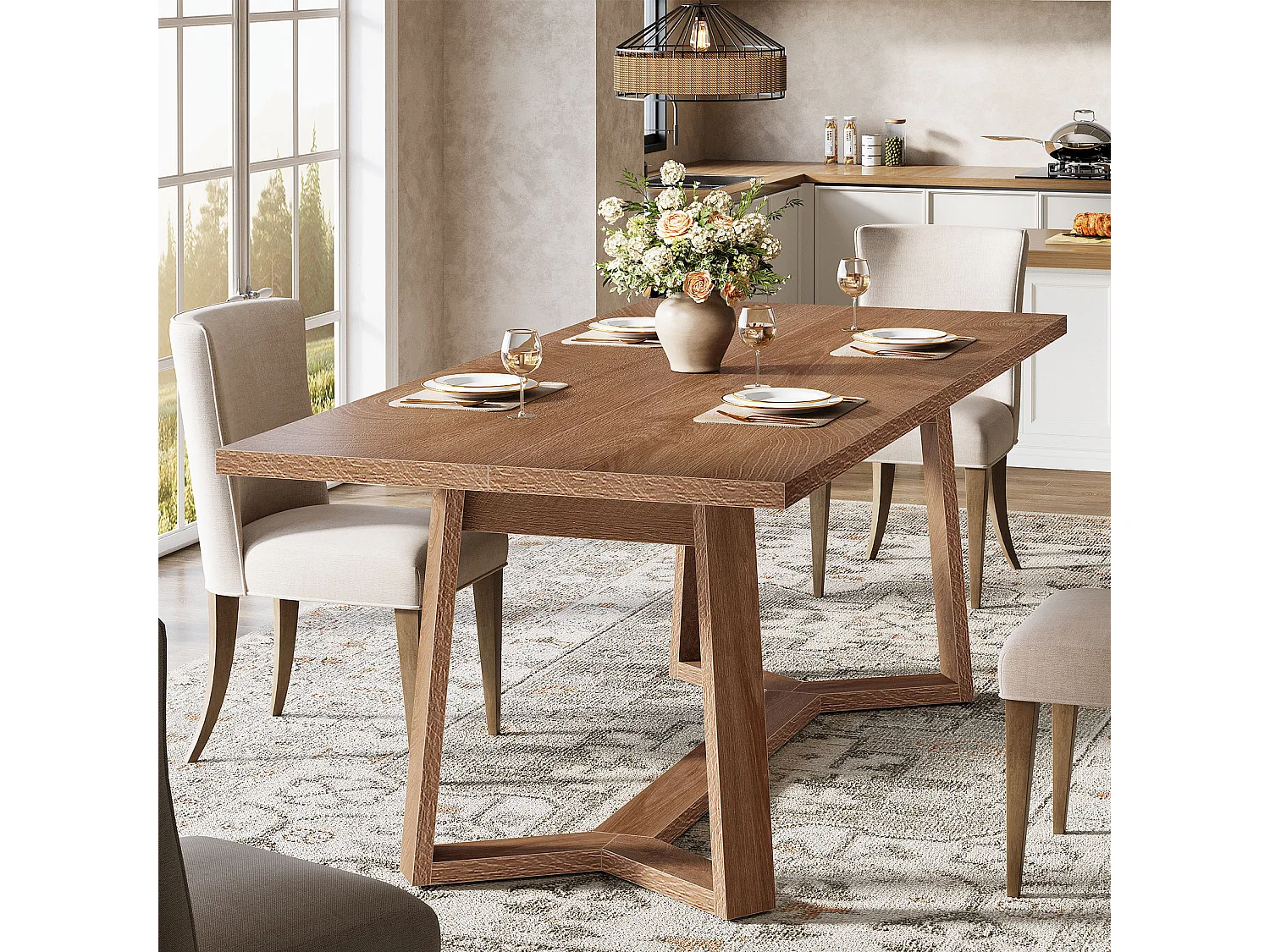 Table à manger Rectangle 4 personnes en MDF - Naturel clair 120 x 80 x 76 cm