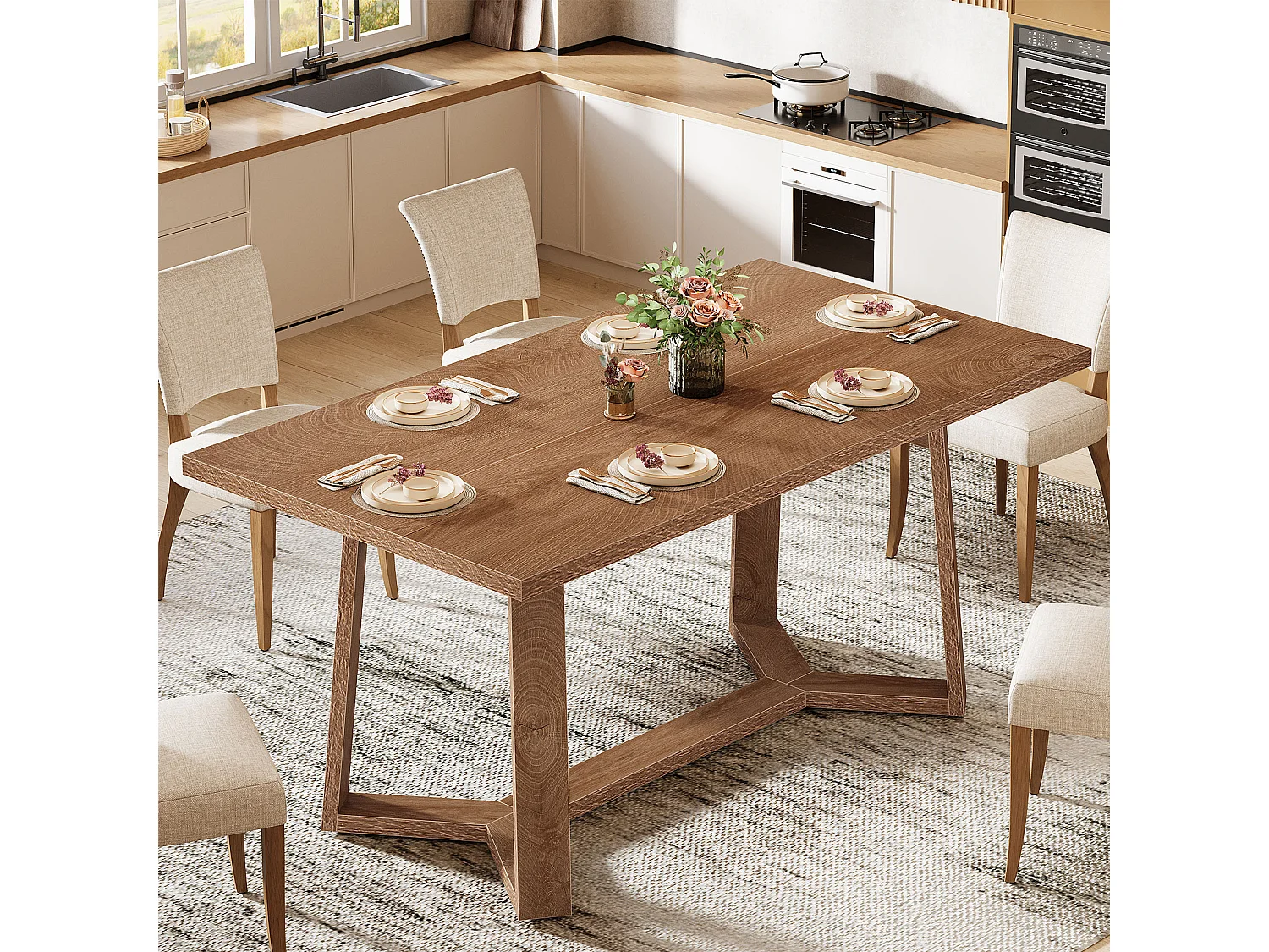 Table à manger Rectangle 4 personnes en MDF - Naturel clair 120 x 80 x 76 cm