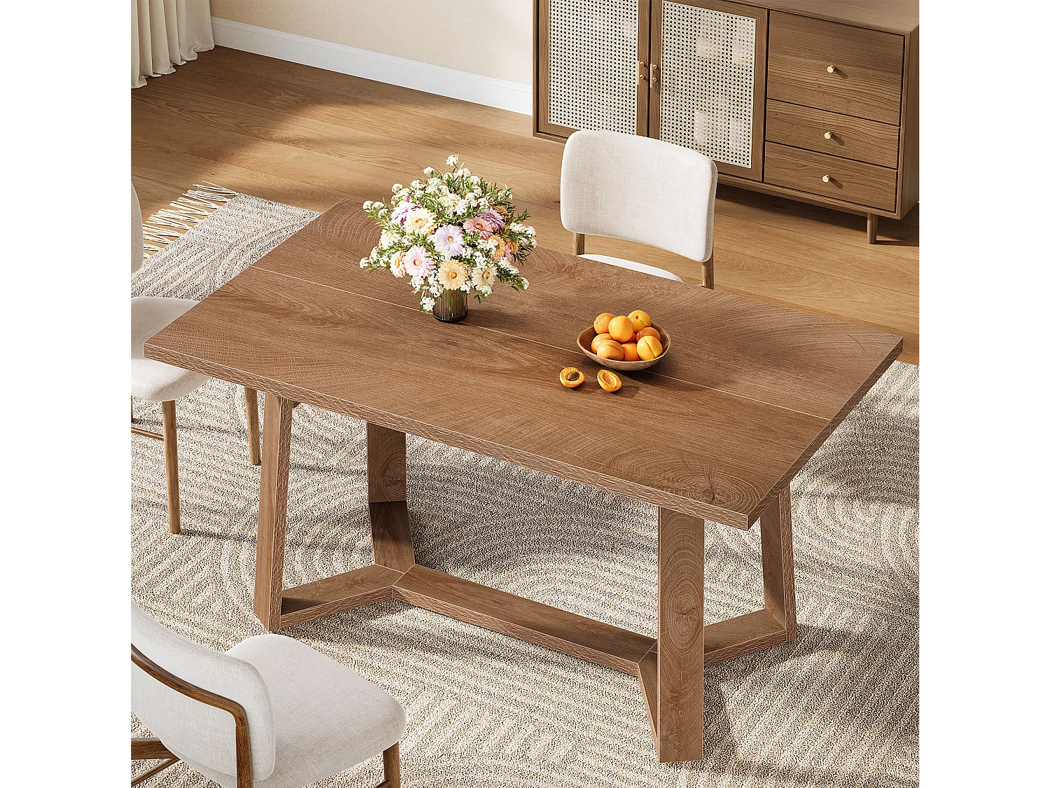 Table à manger Rectangle 4 personnes en MDF - Naturel clair 120 x 80 x 76 cm