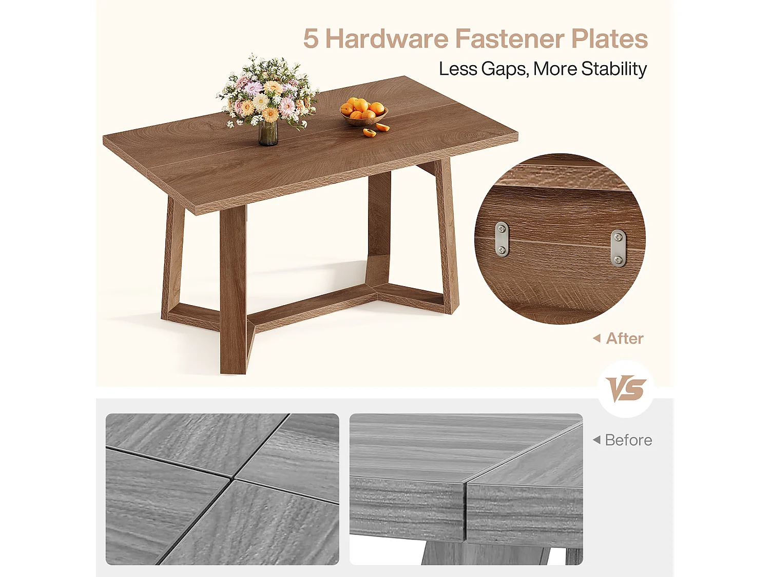Table à manger Rectangle 4 personnes en MDF - Naturel clair 120 x 80 x 76 cm