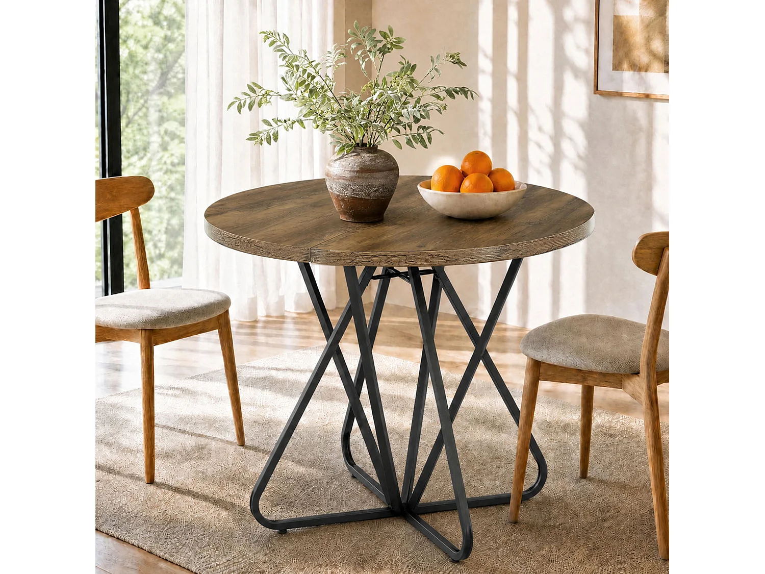 Tavolo da pranzo rotondo per 2 persone con base in metallo - MDF - Marrone 80 x 80 x 75 cm Sedie non incluse