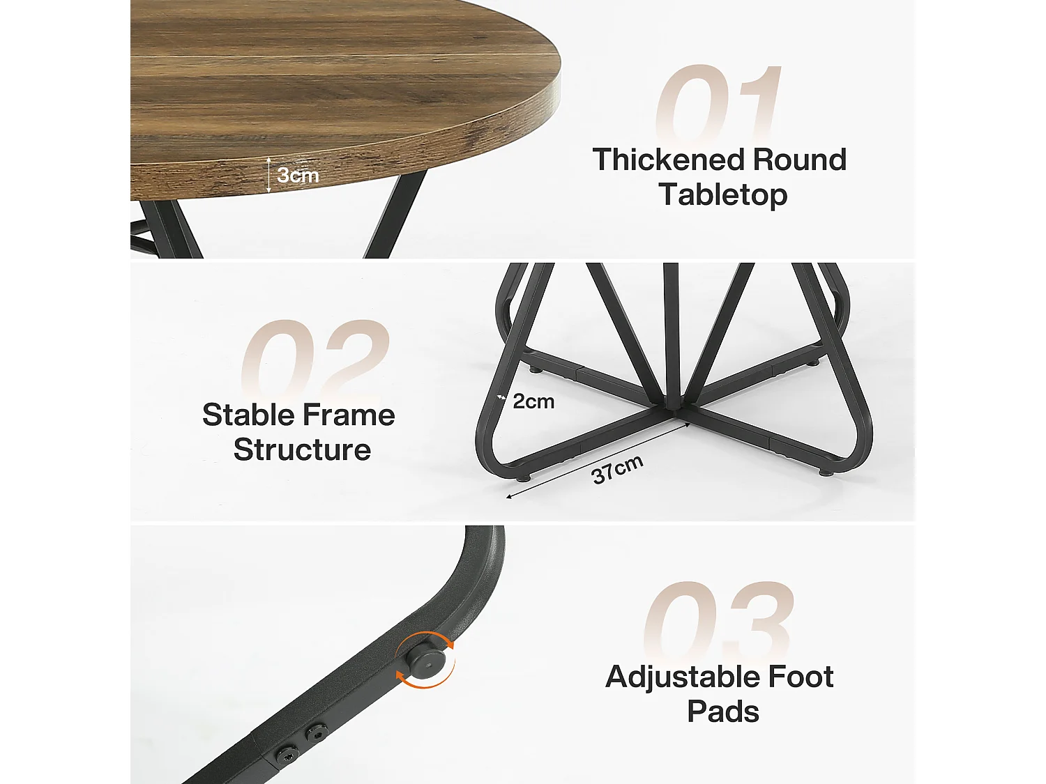 Tavolo da pranzo rotondo per 2 persone con base in metallo - MDF - Marrone 80 x 80 x 75 cm Sedie non incluse