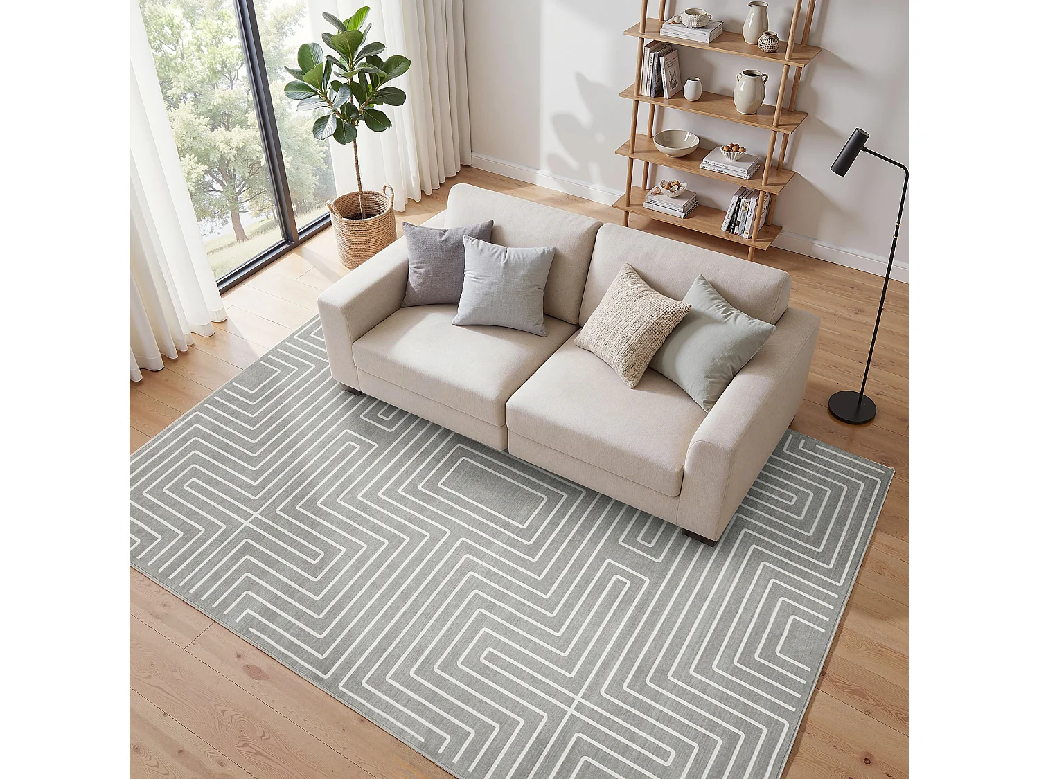 Tapis modernes pour salon - Tapis géométriques lavables - 160 x 230 cm Gris