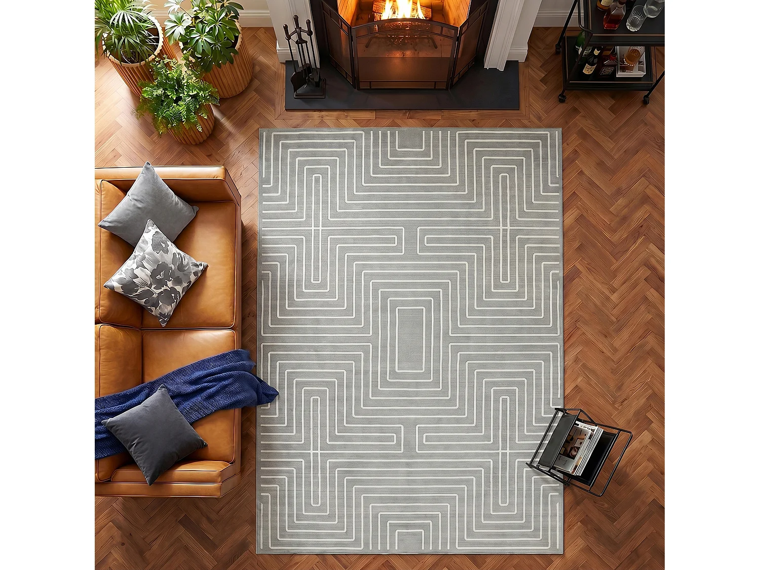 Tapis modernes pour salon - Tapis géométriques lavables - 160 x 230 cm Gris