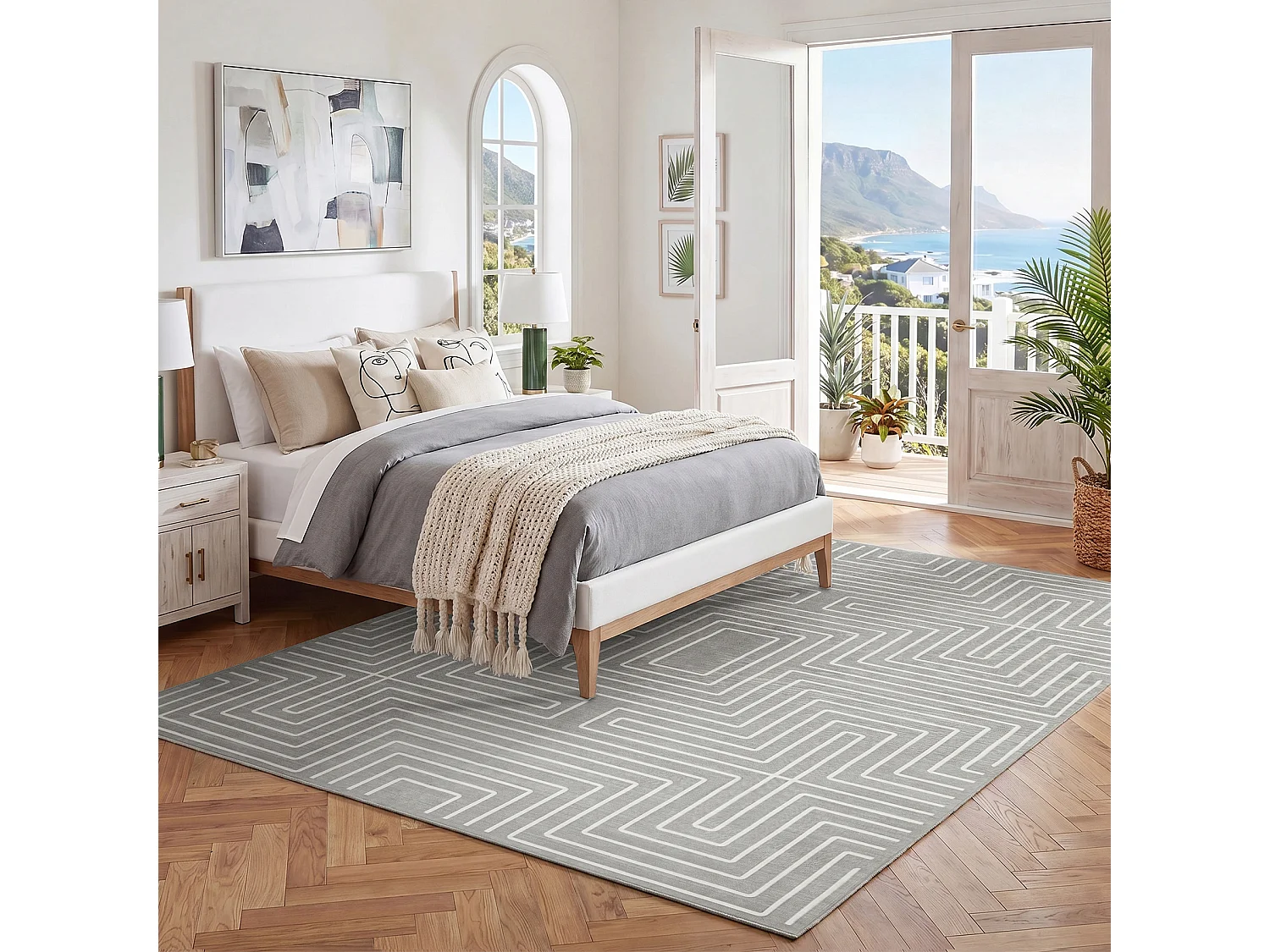 Tapis modernes pour salon - Tapis géométriques lavables - 160 x 230 cm Gris