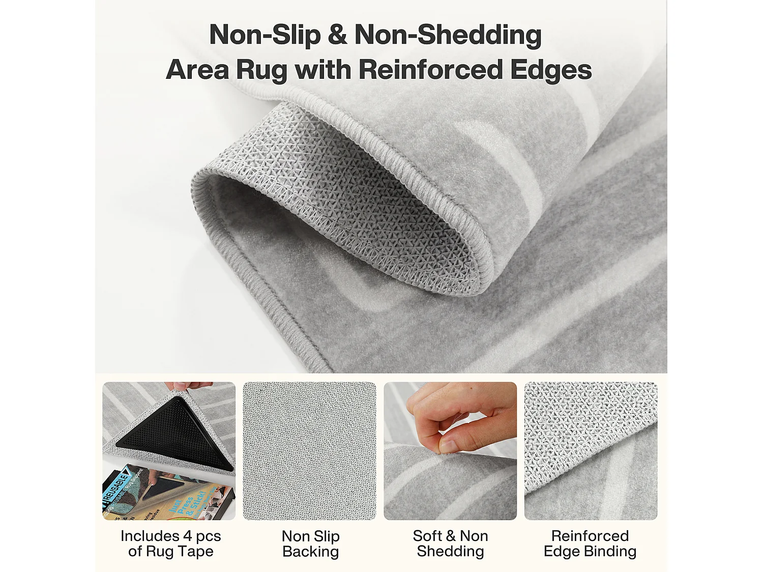 Tapis modernes pour salon - Tapis géométriques lavables - 160 x 230 cm Gris
