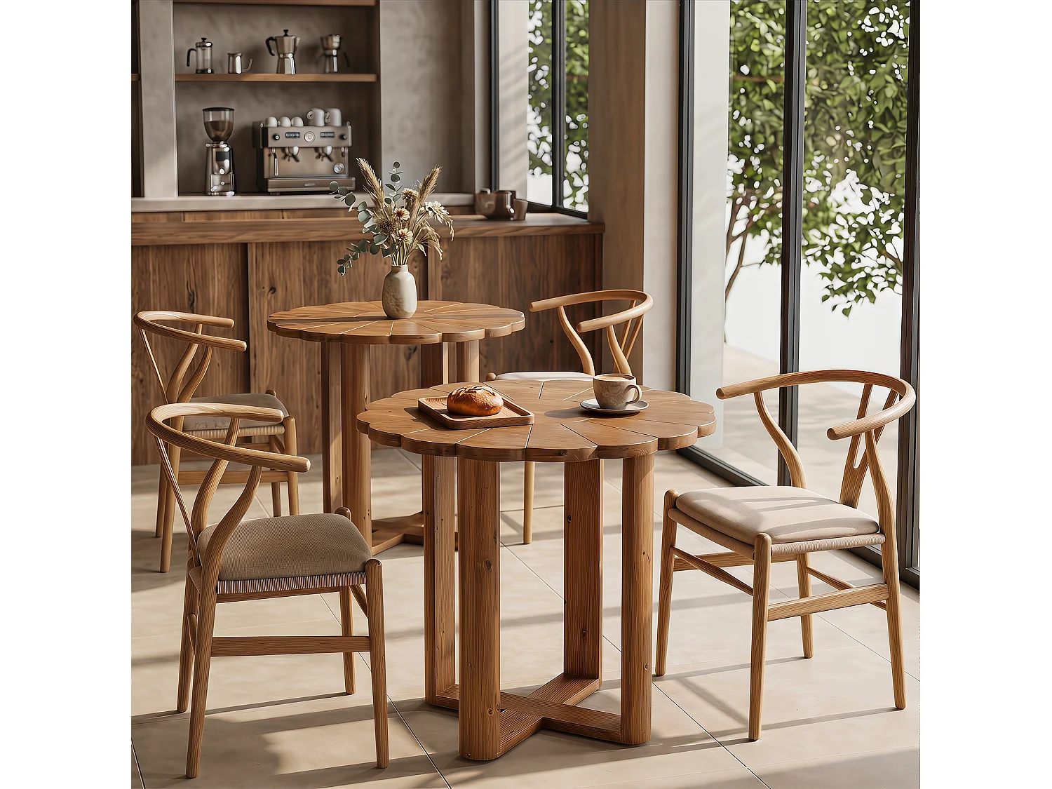 Tavolo da pranzo rotondo per 2 persone - MDF - Marrone 80 x 80 x 75 cm Sedie non incluse