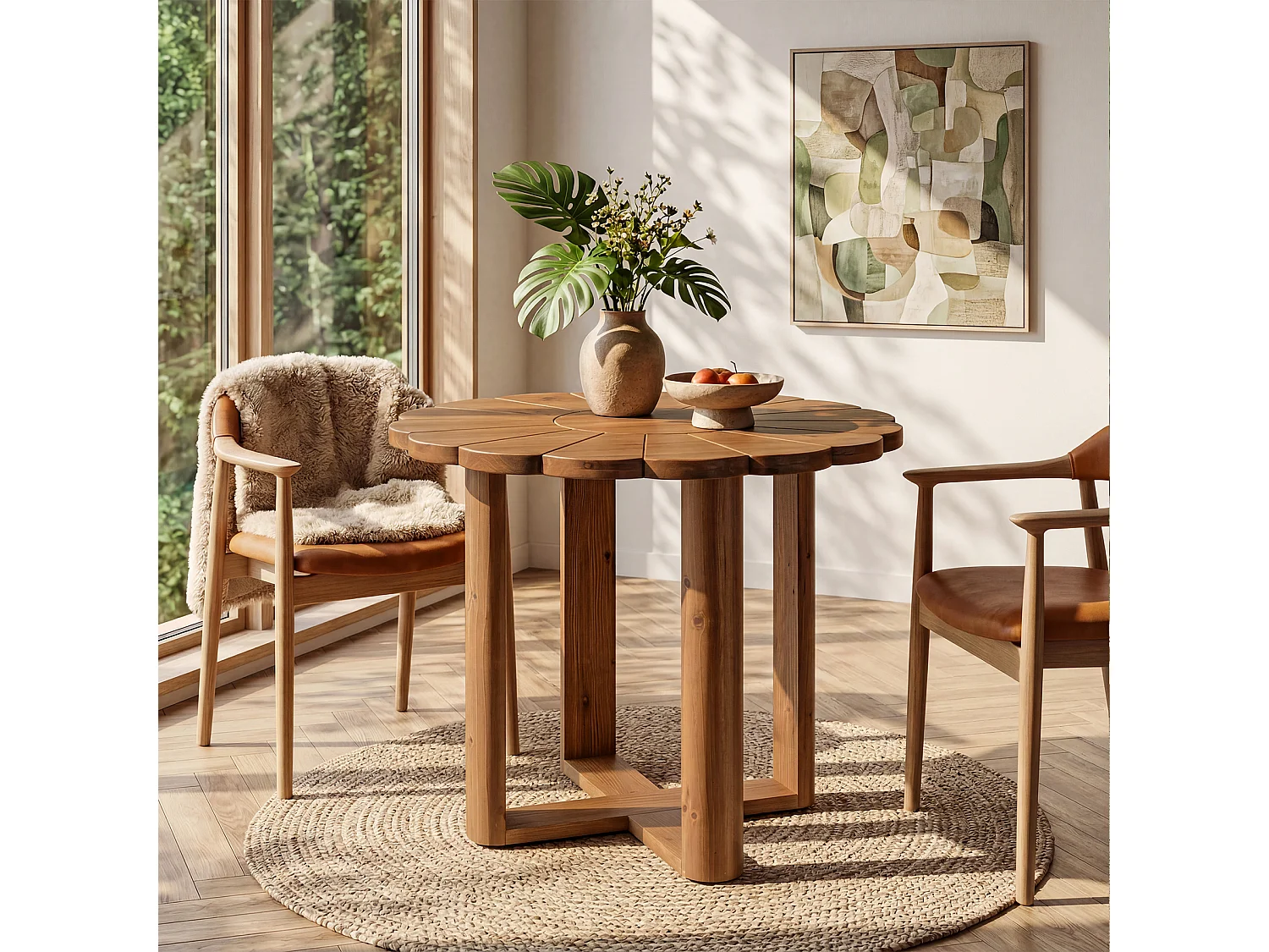 Tavolo da pranzo rotondo per 2 persone - MDF - Marrone 80 x 80 x 75 cm Sedie non incluse