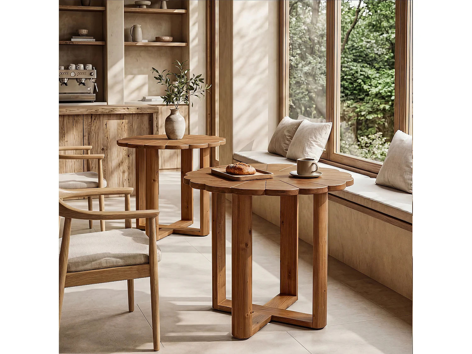 Tavolo da pranzo rotondo per 2 persone - MDF - Marrone 80 x 80 x 75 cm Sedie non incluse