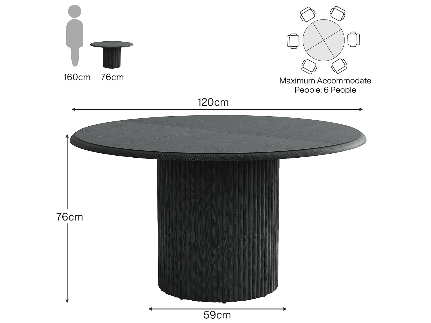 Runt matbord för 4 personer - MDF - Svart 120 x 120 x 75 cm Stolar ingår ej