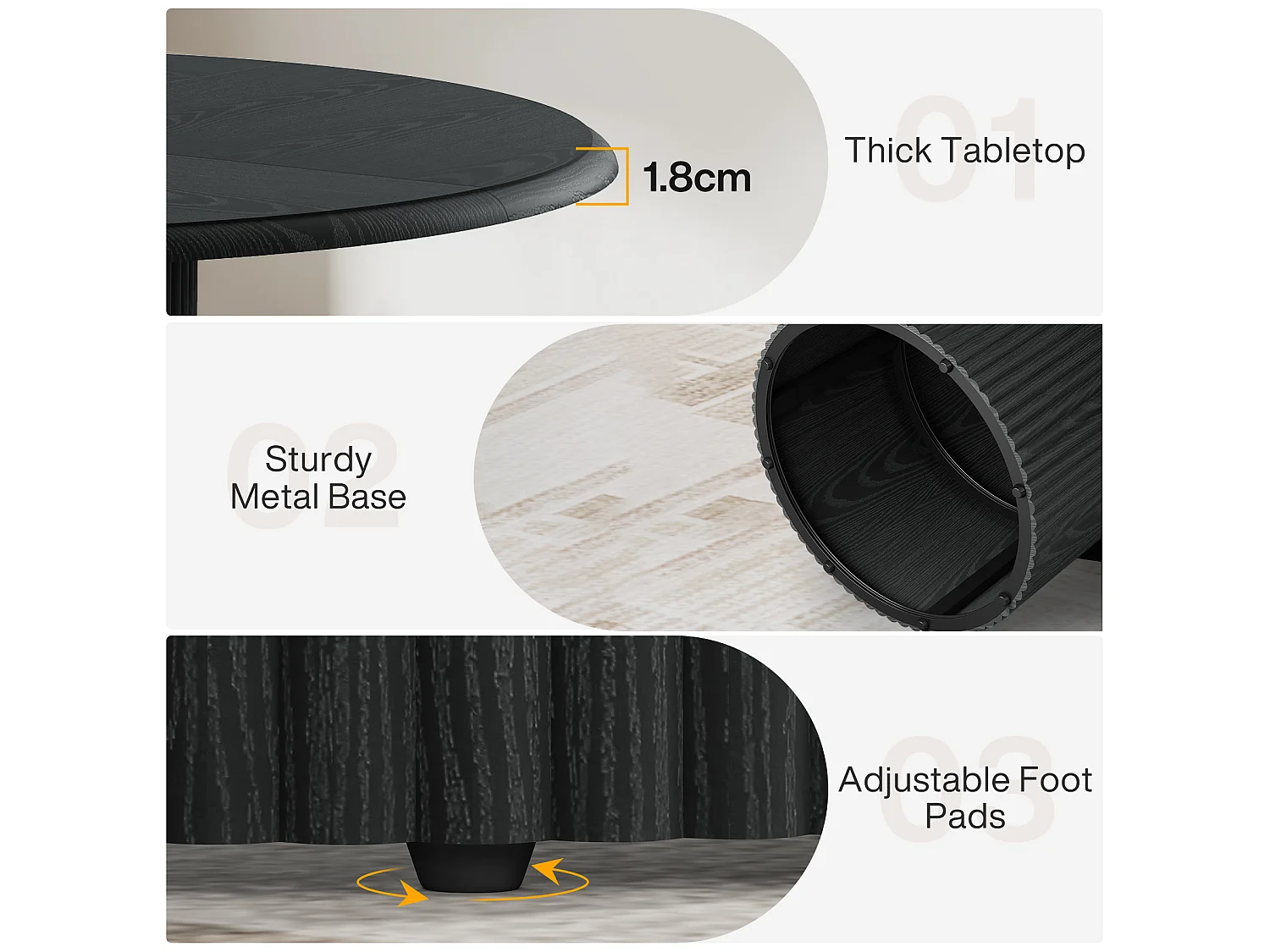 Runt matbord för 4 personer - MDF - Svart 120 x 120 x 75 cm Stolar ingår ej