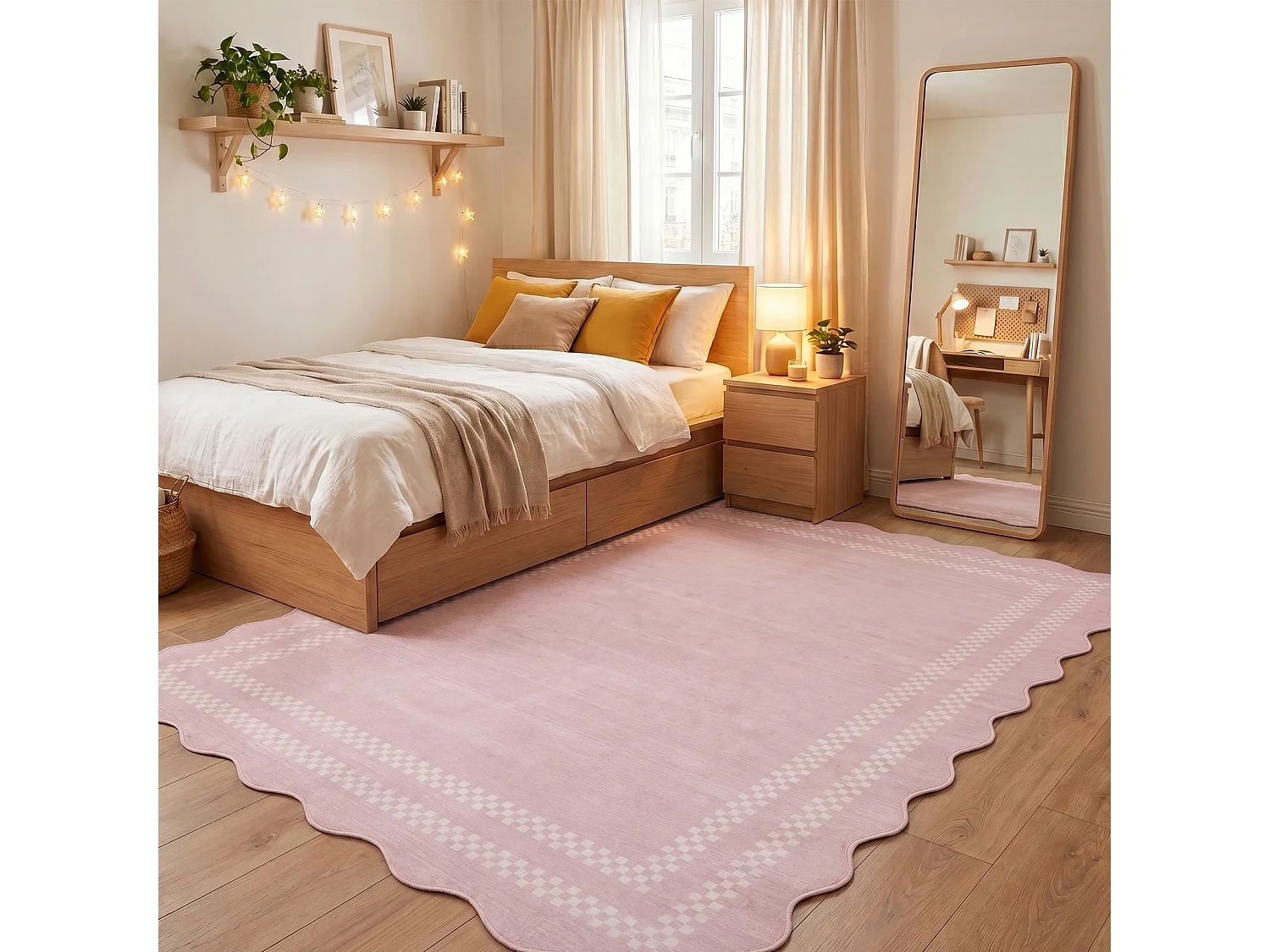 Tapis de salon modernes - Motif vagues, lavable - 200 x 300 cm, rose