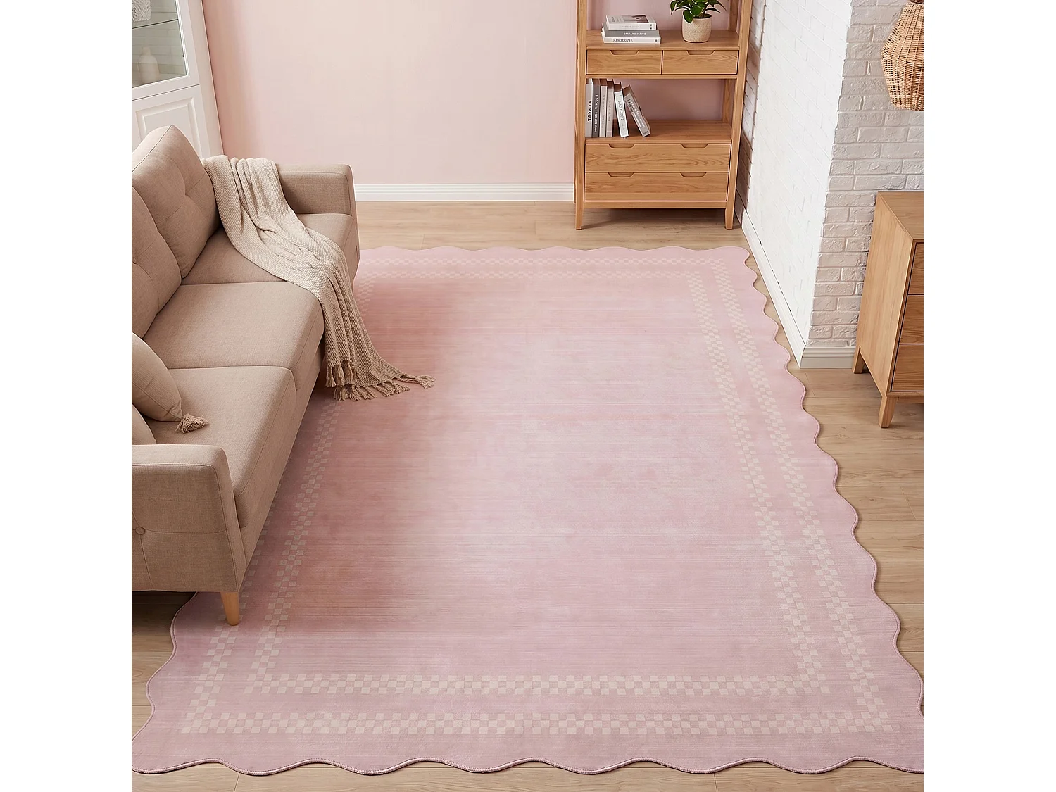 Tapis de salon modernes - Motif vagues, lavable - 200 x 300 cm, rose