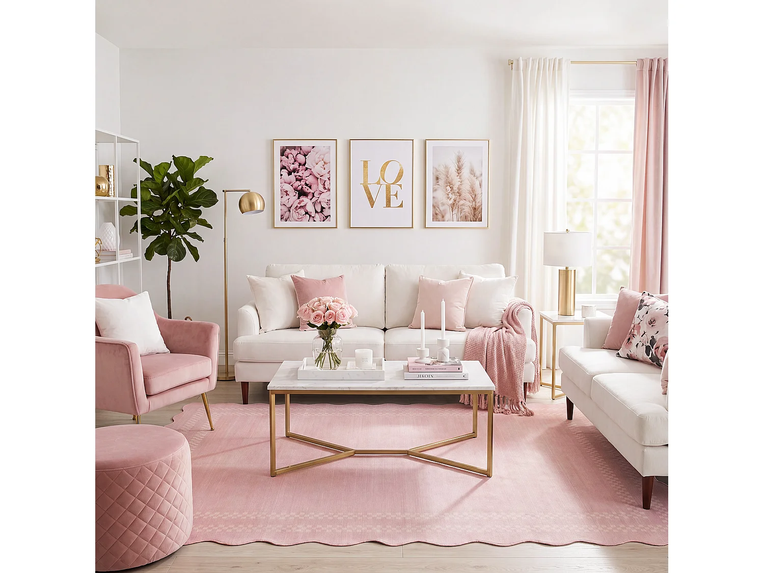 Tapis de salon modernes - Motif vagues, lavable - 200 x 300 cm, rose